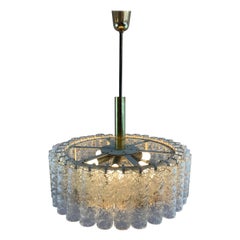 tubular glass chandelier 1960s Doria Leuchten Tubular Glass and Brass Pendant Hanging Light Chandelier