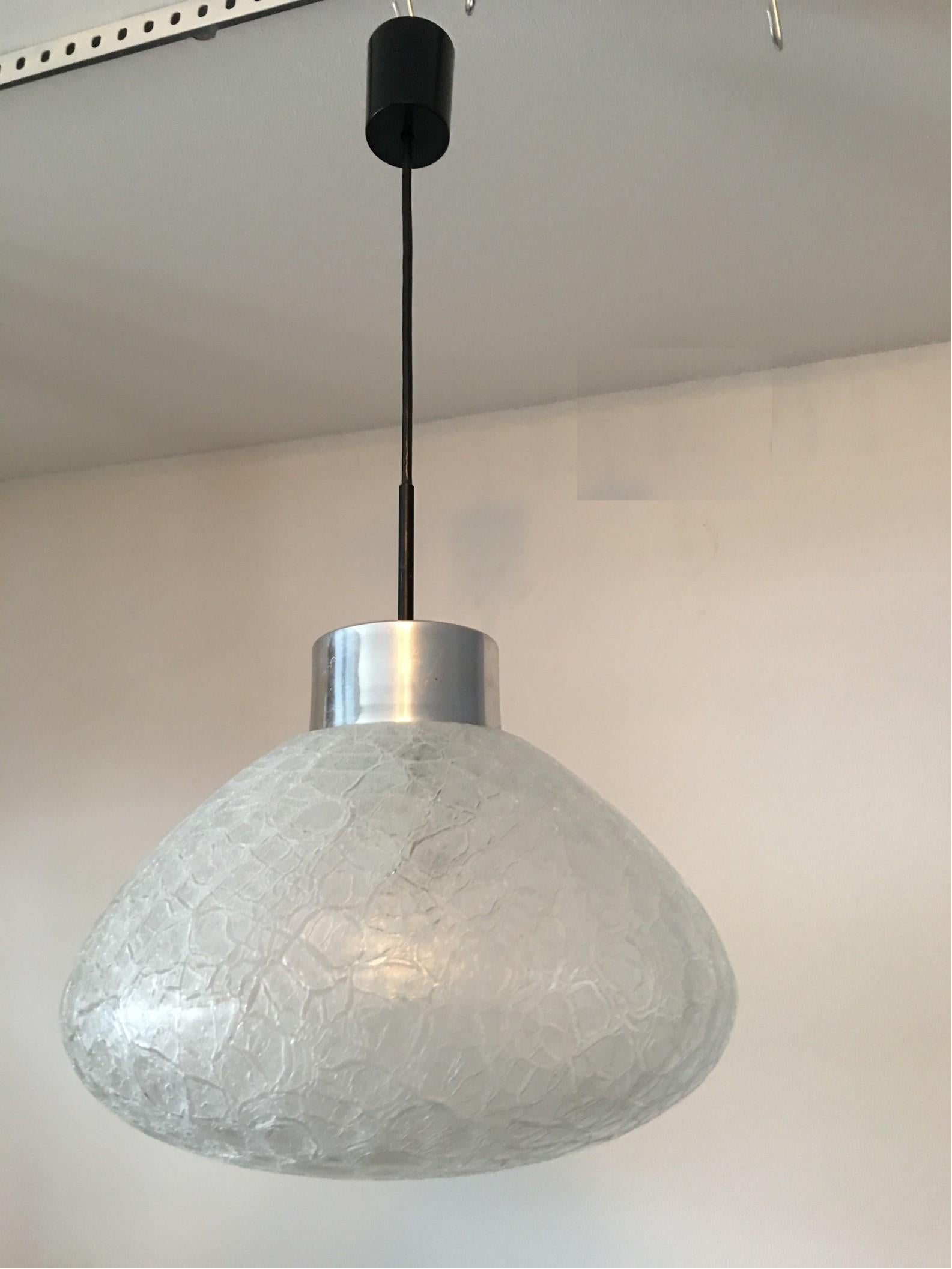 Aluminum 1960s Doria Textured Glass Drop Pendant Chandelier from Germany For Sale