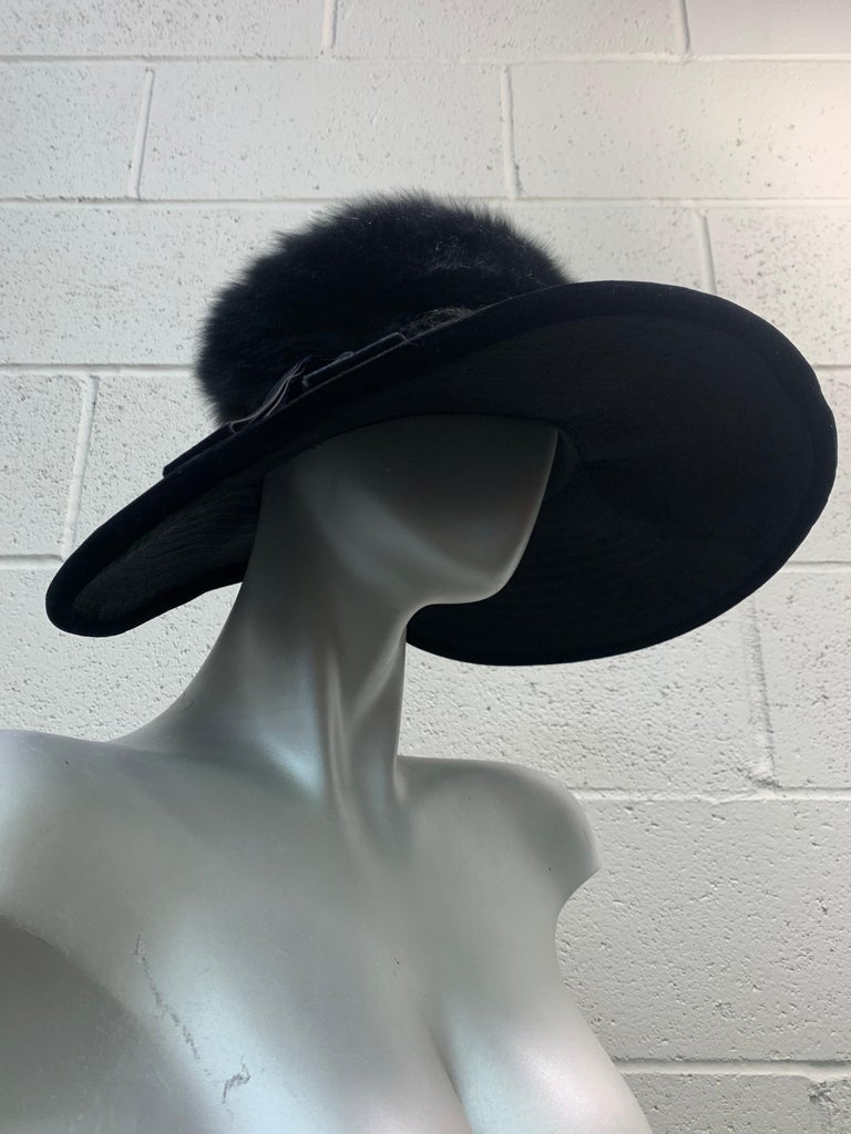 Women's 1960s Doris Portrait Hat in Black & Ecru Velvet w/ Angora Fur Felt Crown For Sale