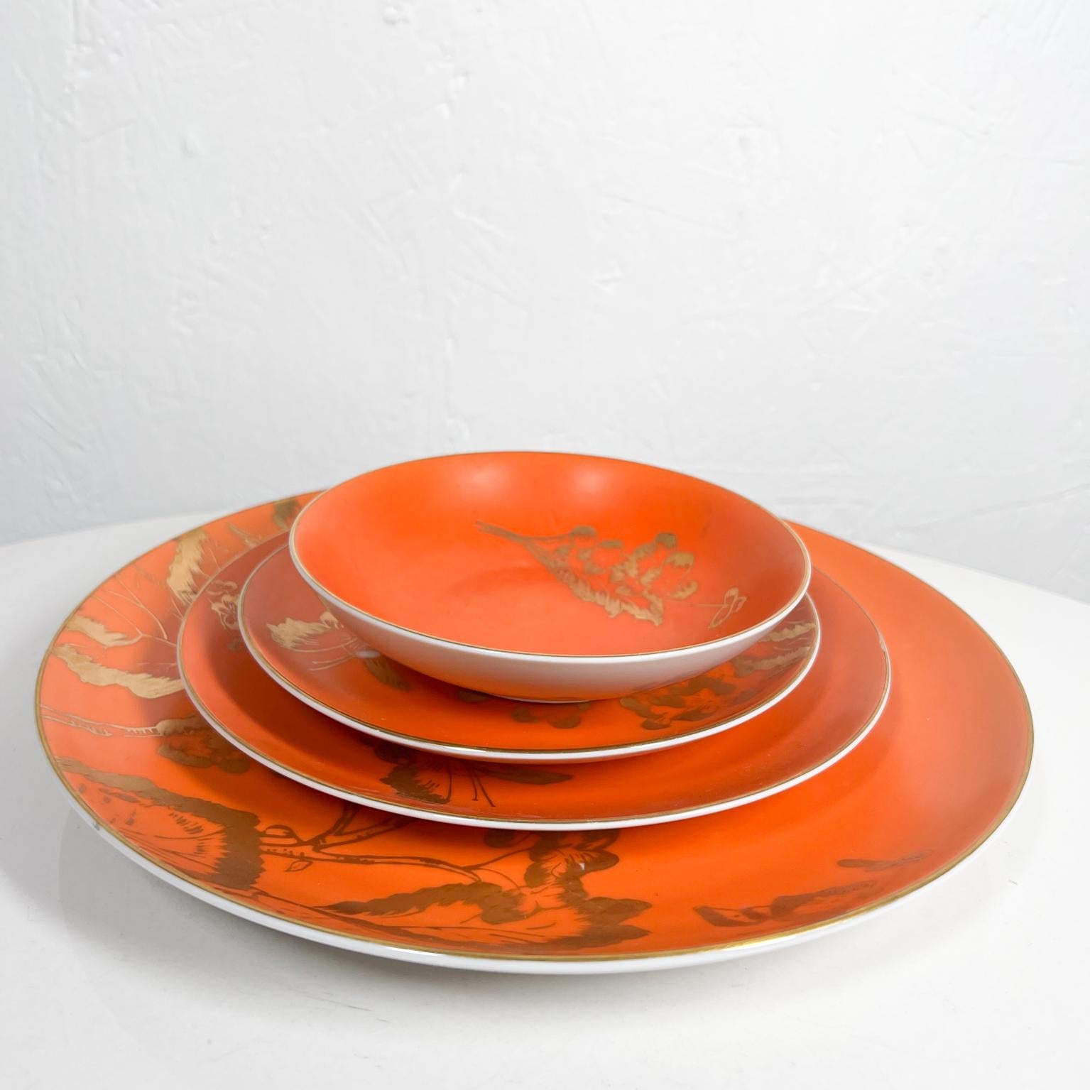 Ceramic 1960s Dorothy C. Thorpe California Persimmon Orange & Gold Dinnerware Set Four