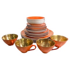 Vintage 1960s Dorothy C. Thorpe California Persimmon Orange & Gold Dinnerware Set Four