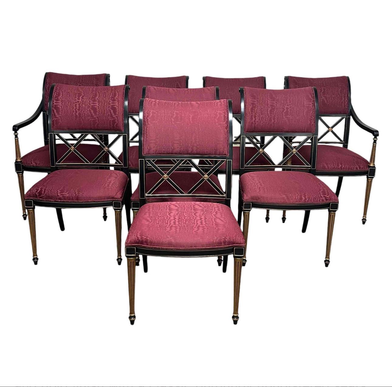 1960er Dorothy Draper Regency-Esszimmerstühle für Henredon, 8er-Set, Regency im Angebot 1