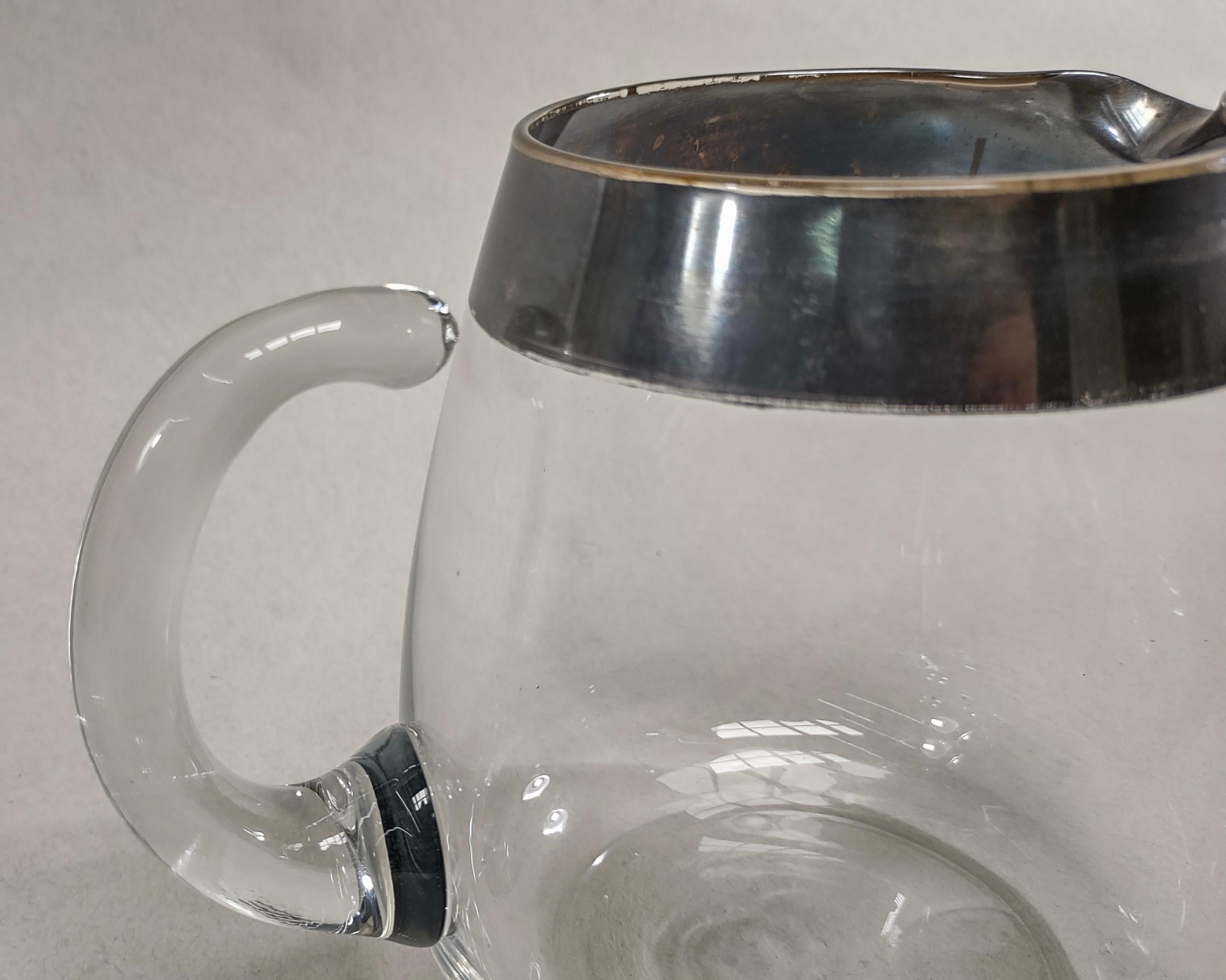 1960s Dorothy Thorpe Silver Band Round hand Blown Glass Pitcher 4