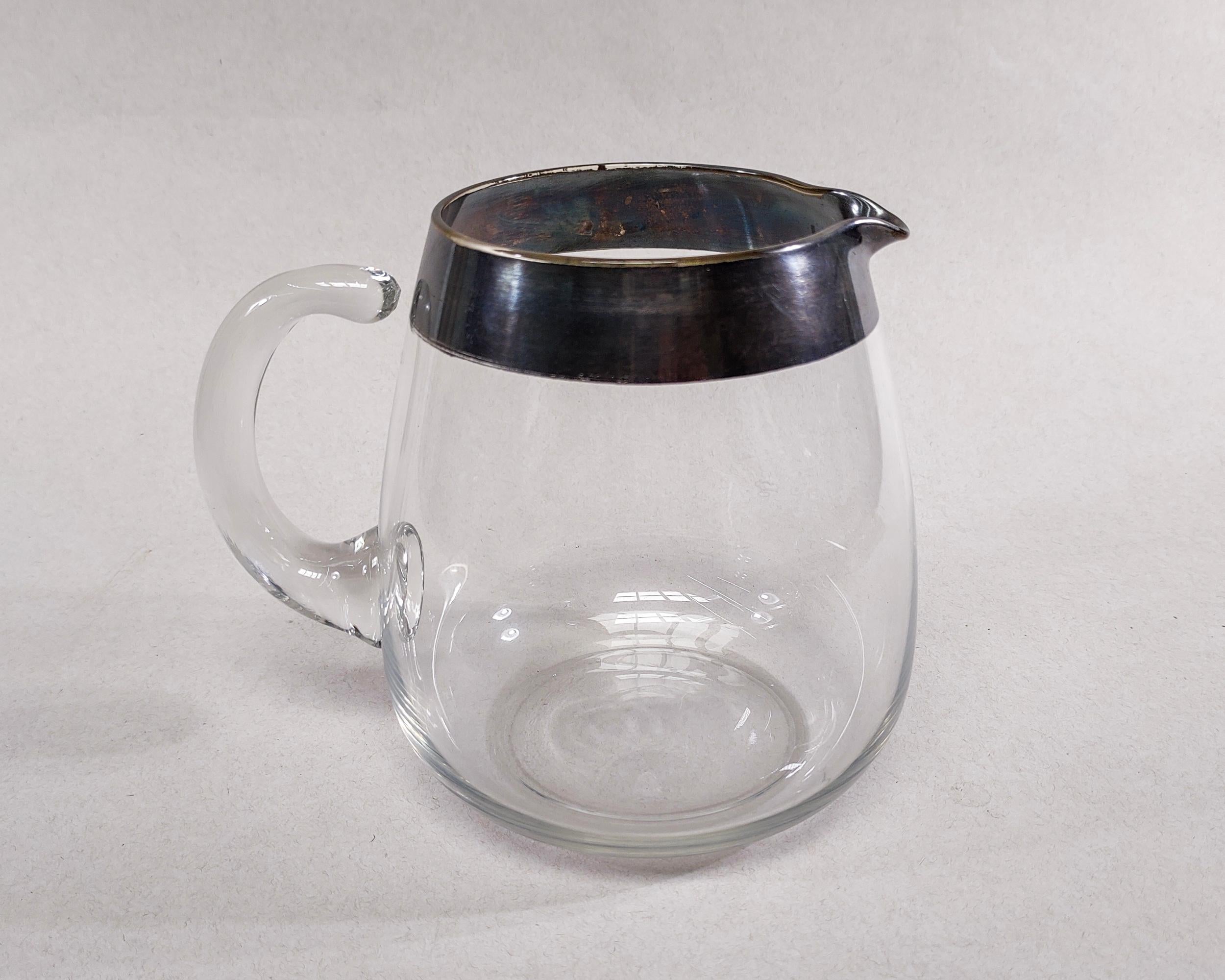Mid-Century Modern 1960s Dorothy Thorpe Silver Band Round hand Blown Glass Pitcher