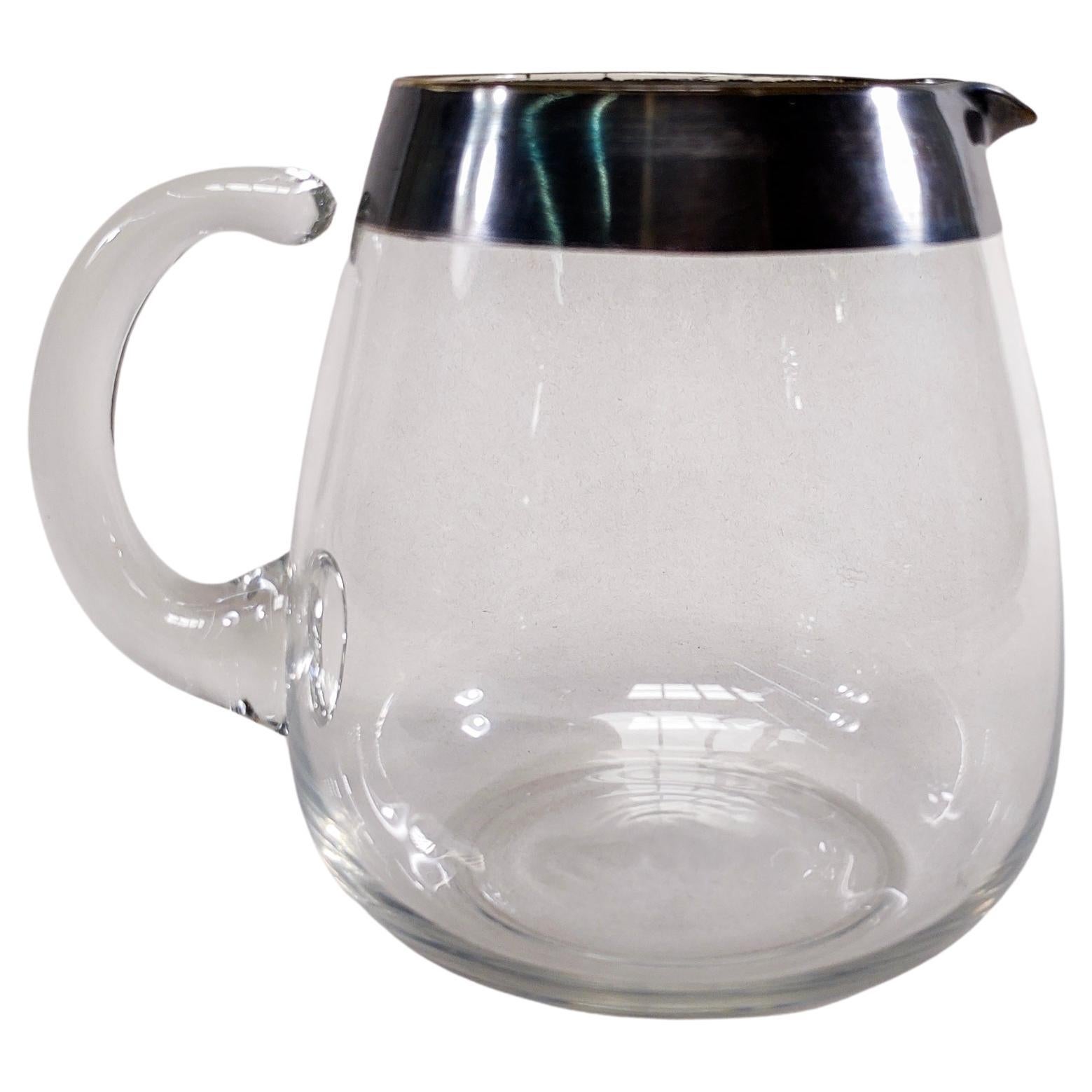 1960s Dorothy Thorpe Silver Band Round hand Blown Glass Pitcher