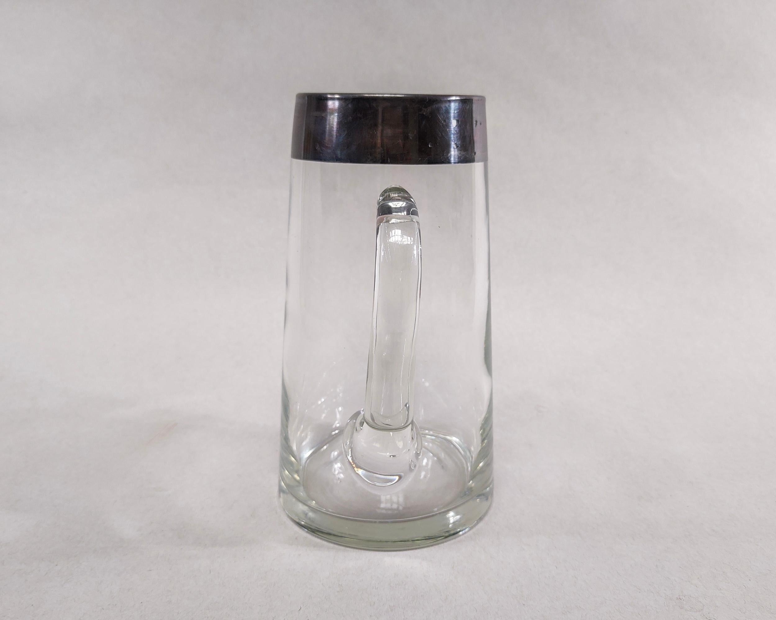 Mid-Century Modern 1960s Dorothy Thorpe Silver Banded Tall Tapered Glass Pitcher For Sale