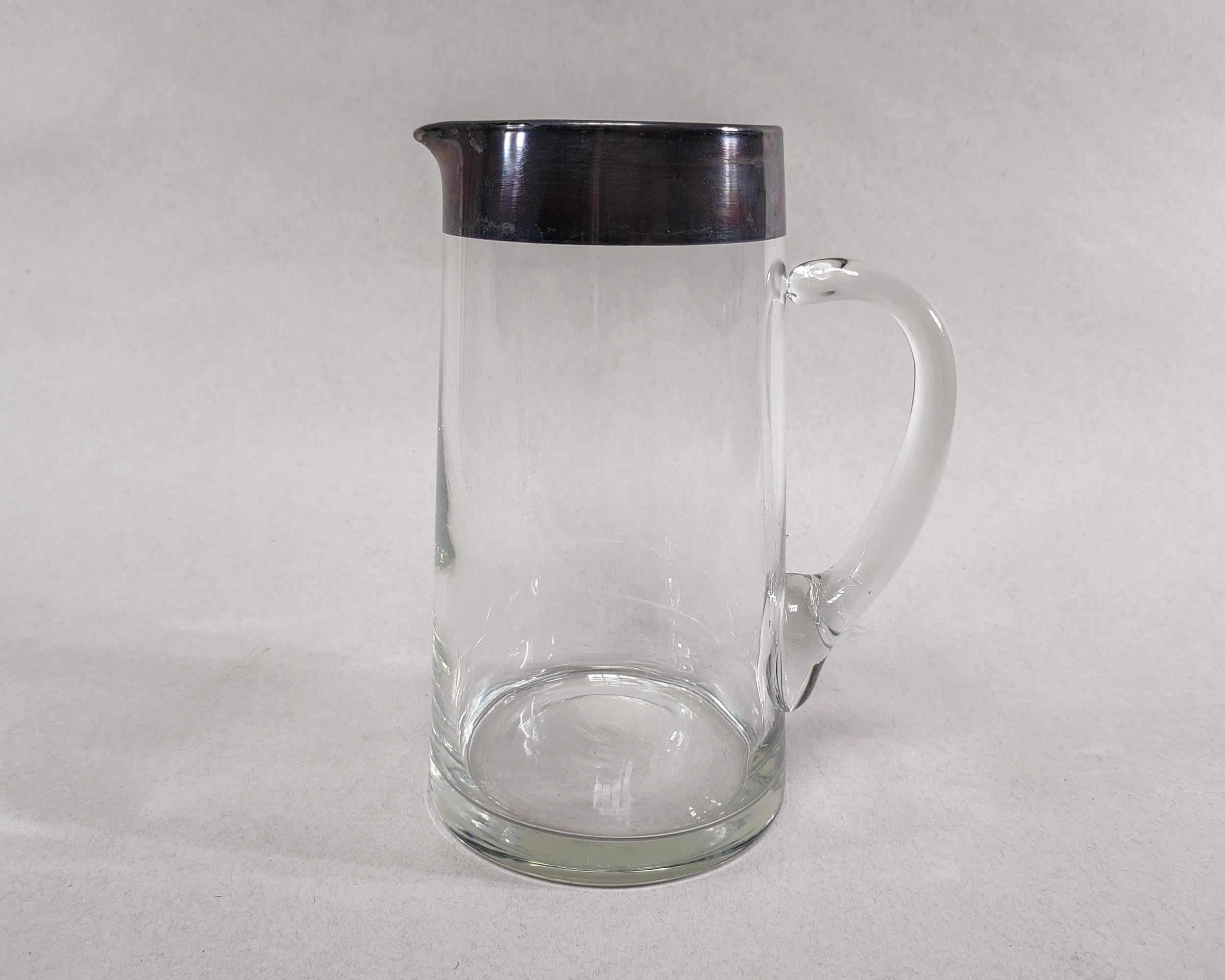 American 1960s Dorothy Thorpe Silver Banded Tall Tapered Glass Pitcher For Sale