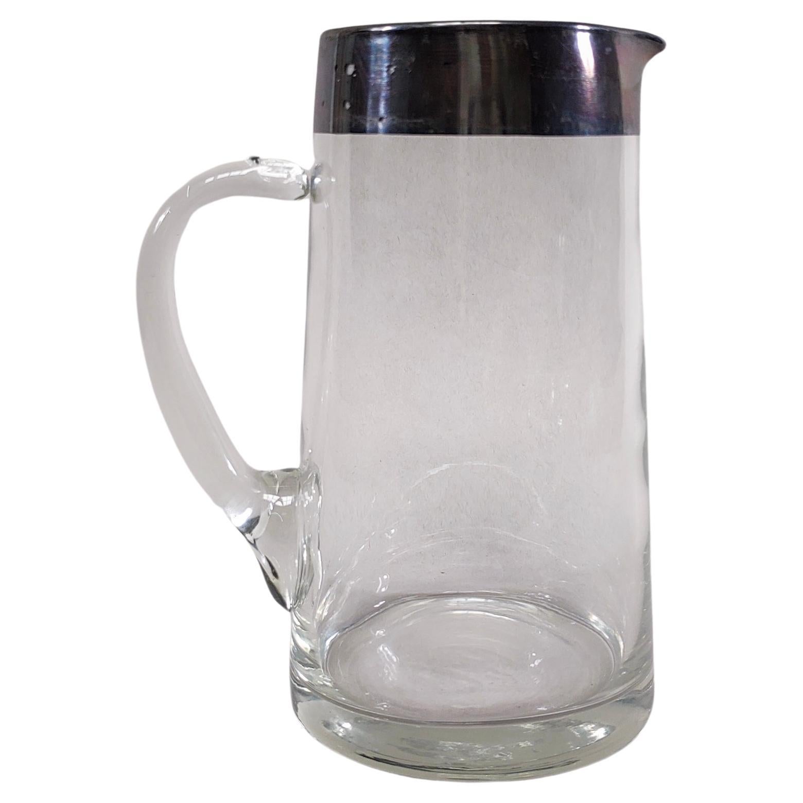1960s Dorothy Thorpe Silver Banded Tall Tapered Glass Pitcher For Sale