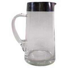 Retro 1960s Dorothy Thorpe Silver Banded Tall Tapered Glass Pitcher