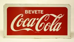 1960s Double-Sided Italian Metal Screen Printed Bevete Coca-Cola Sign