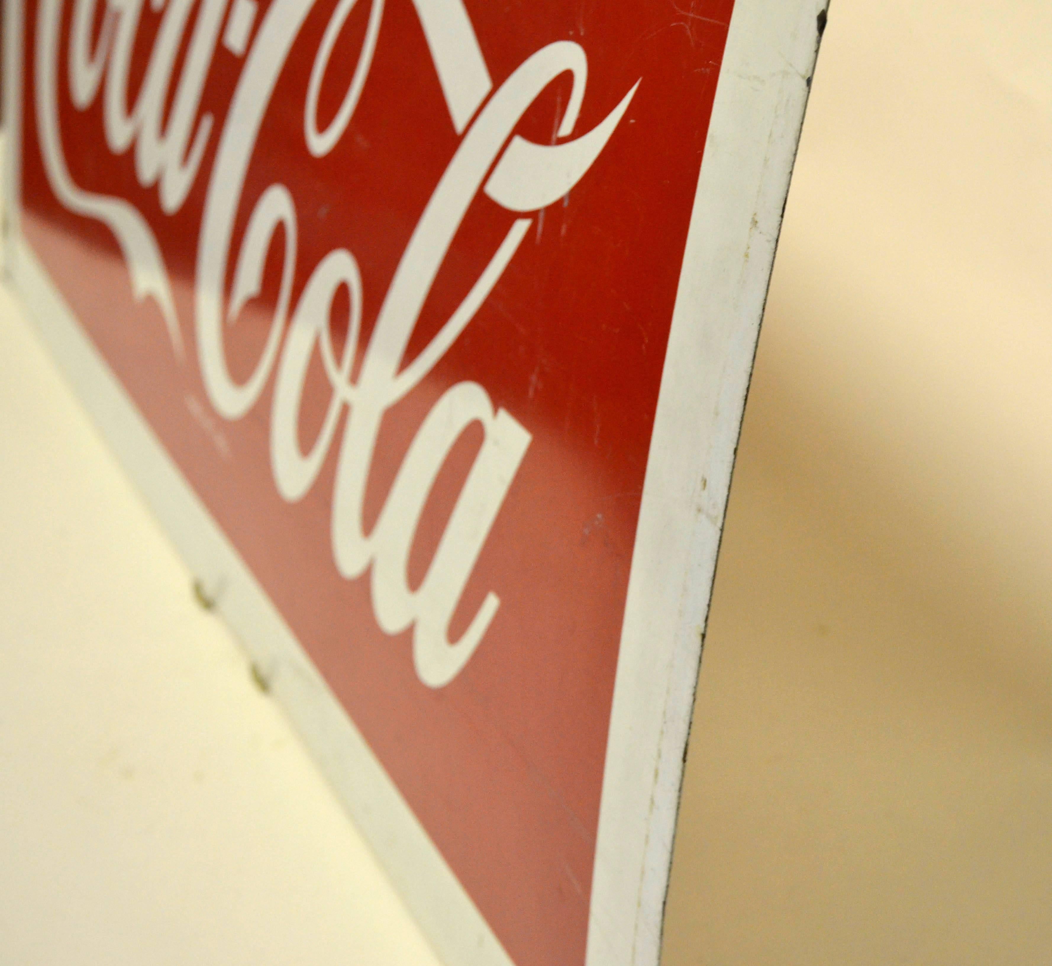 1960s Double-Sided Italian Metal Screen Printed Bevete Coca-Cola Sign For Sale 1