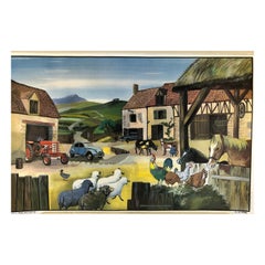 1960s Double-Sided School Poster by Oge-Hachette, The Farm and The Train Station