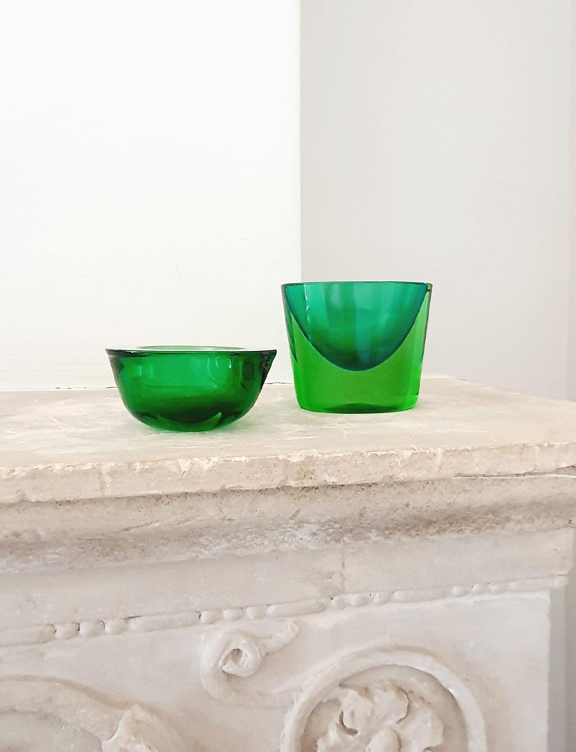 Glass 1960s Double Sommerso Flavio Poli Green Vase For Sale