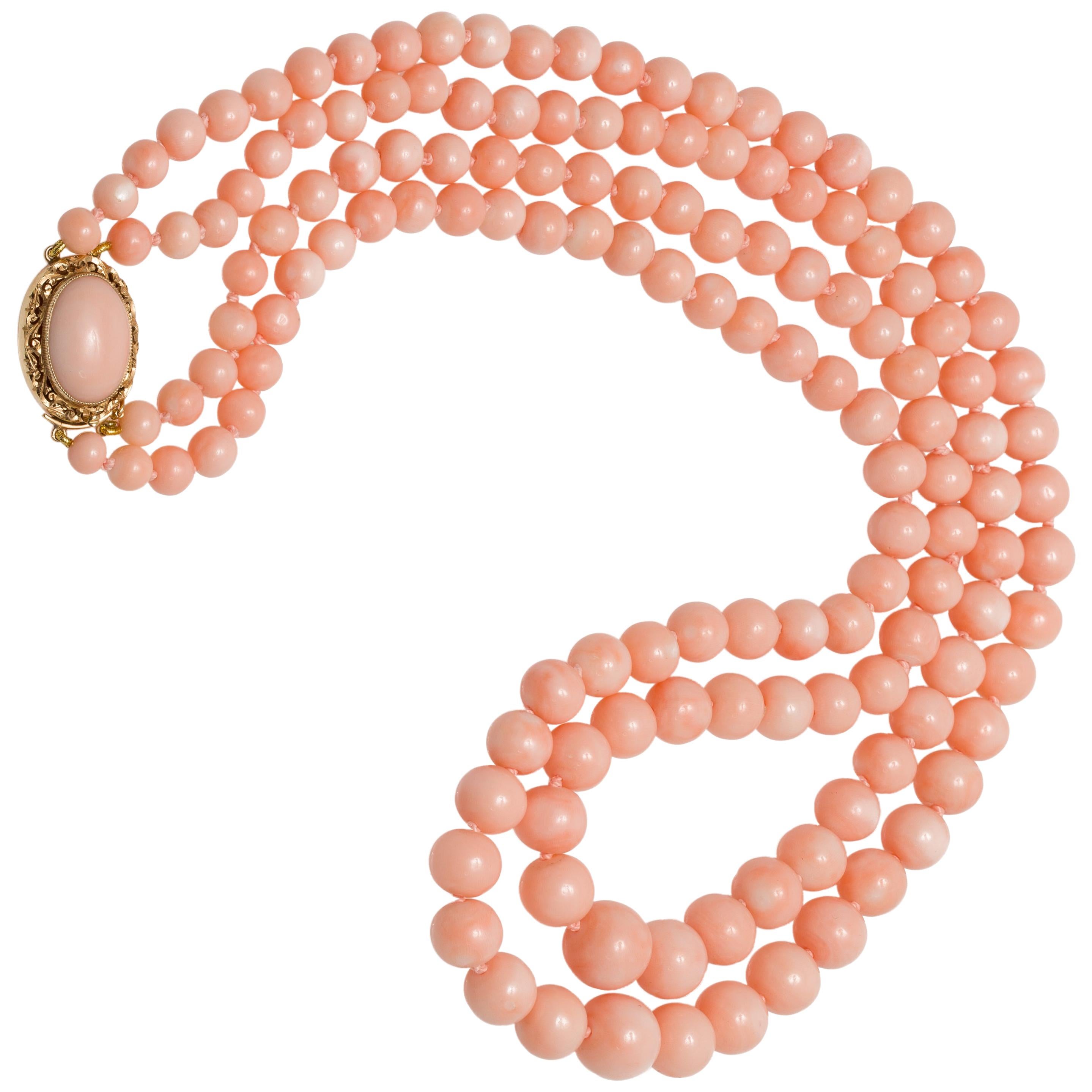 7mm round light pink coral beads,7mm and 3mm golden beads and 14k clasp Vintage bracelet 7L vintage handmade