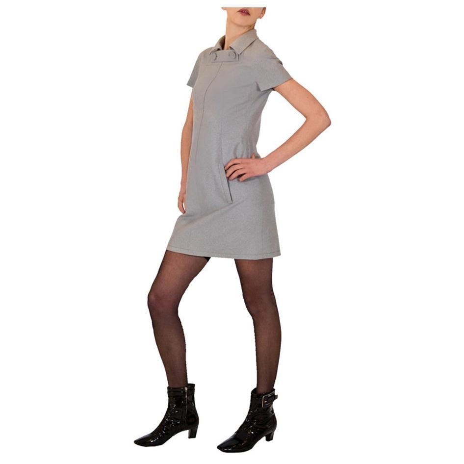 1960's Dove Grey Wool Shift Dress For Sale