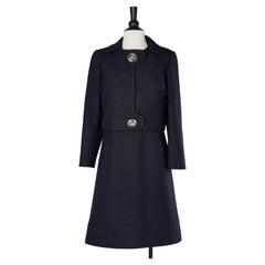 1960's Dress and jacket ensemble in navy wool Mansfield Original by F Russell