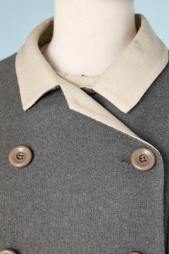 1960's dress-suit and hat ensemble bi-colore grey and off-white wool double face