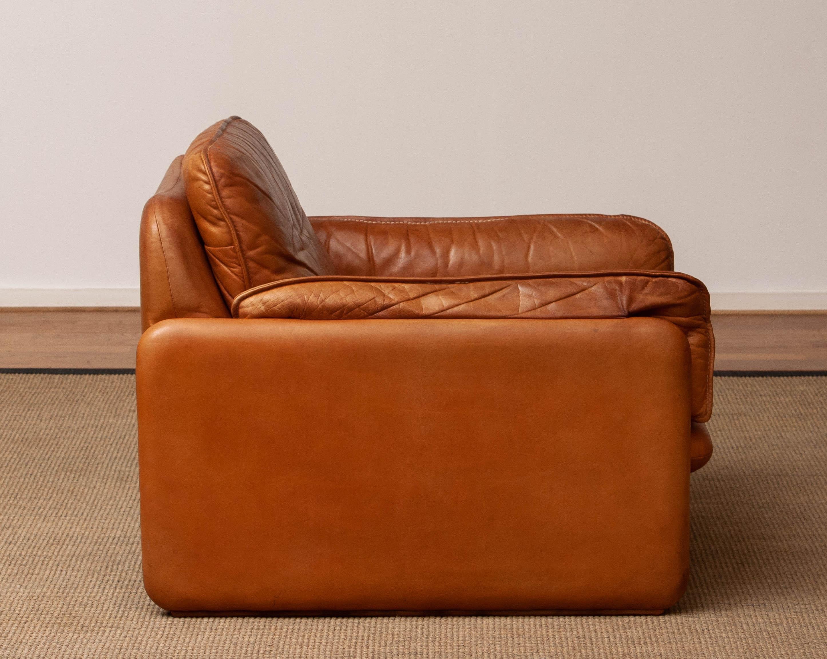 1960's DS-61 Cognac / Nature Color Leather Brutalist Lounge Chair by 'De Sede' 4