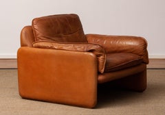 1960''s DS-61 Cognac / Naturfarbener brutalistischer Loungesessel aus Leder von ''De Sede''