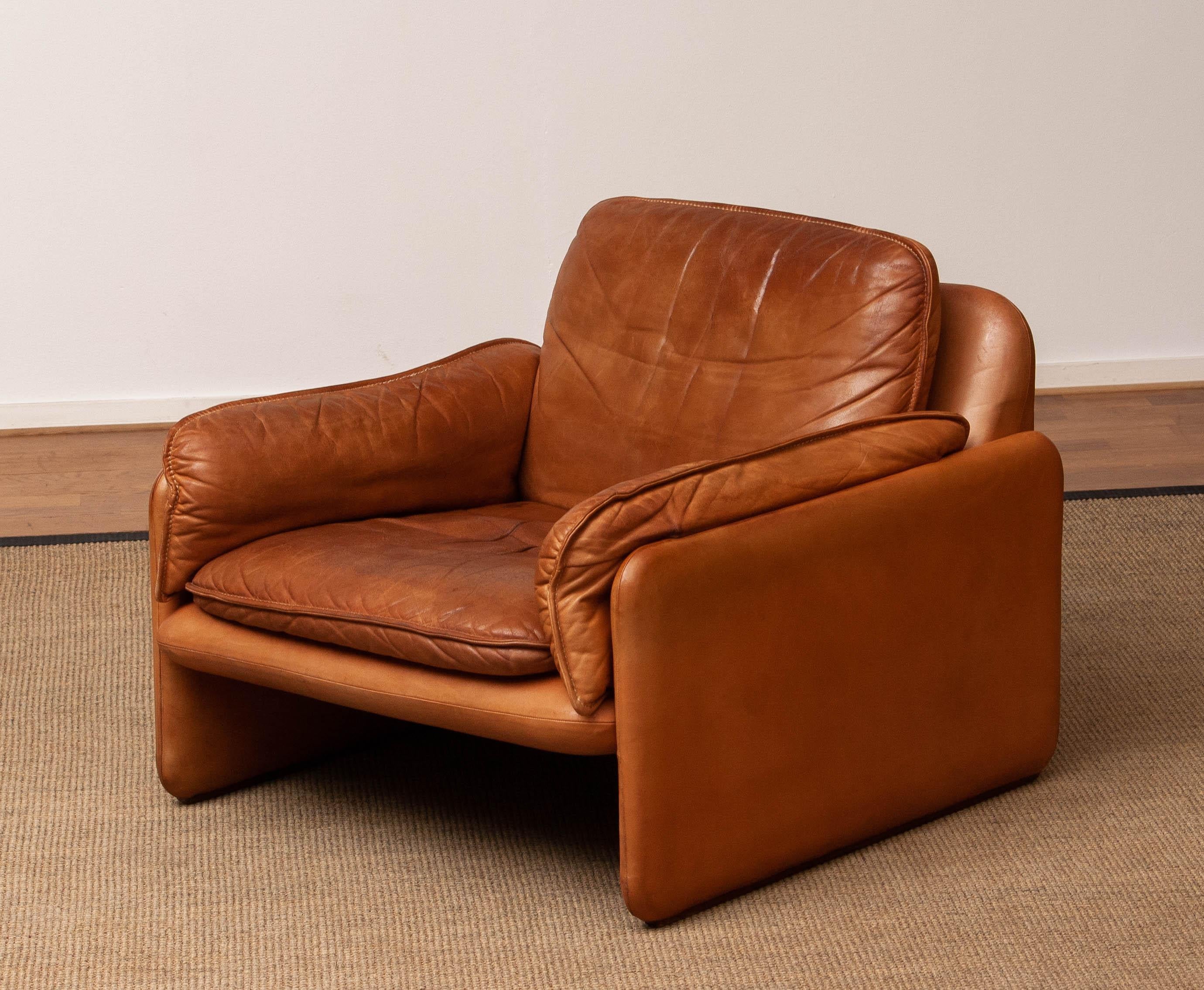 Swiss 1960's DS-61 Cognac / Nature Color Leather Brutalist Lounge Chair by 'De Sede'