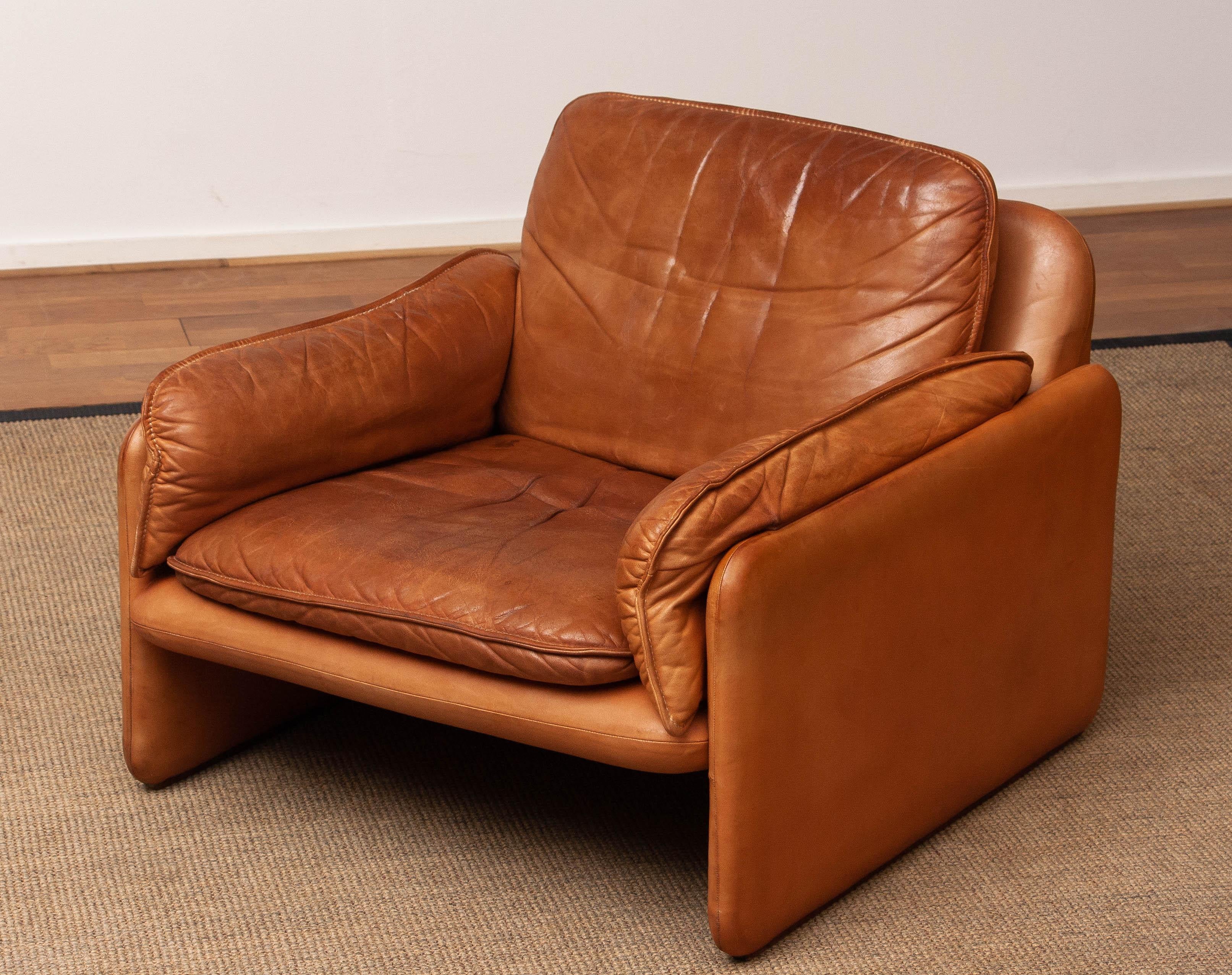 Mid-20th Century 1960's DS-61 Cognac / Nature Color Leather Brutalist Lounge Chair by 'De Sede'