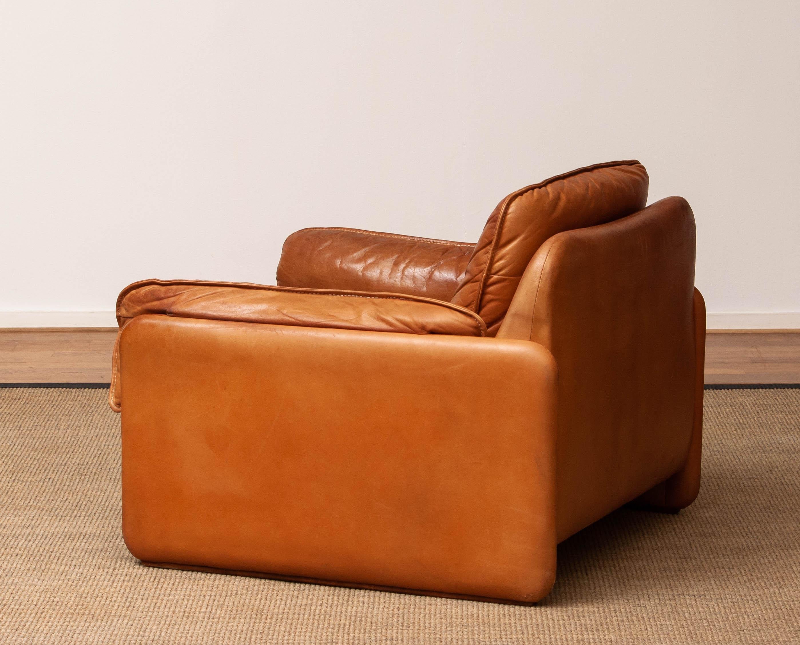 1960's DS-61 Cognac / Nature Color Leather Brutalist Lounge Chair by 'De Sede' 1