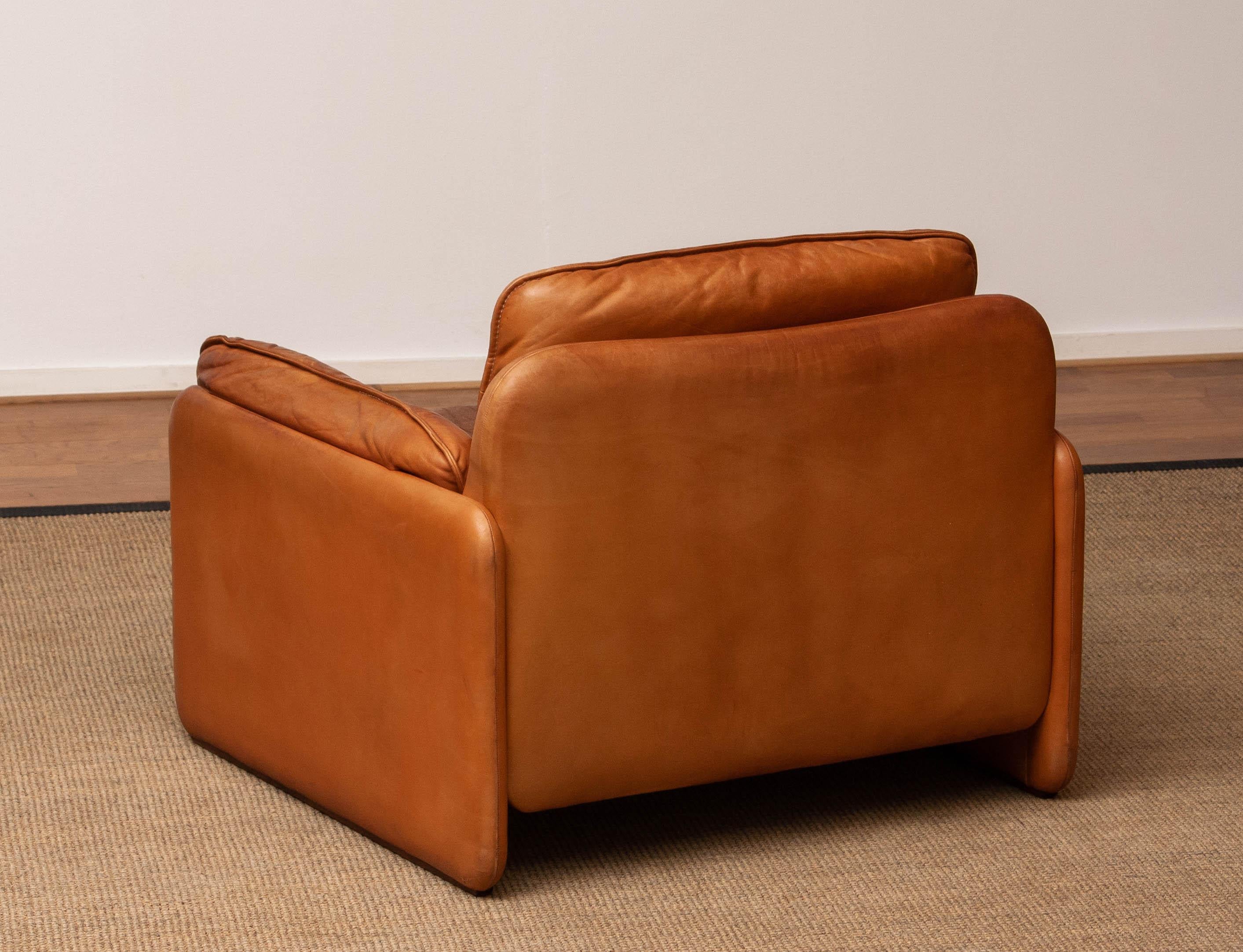 1960's DS-61 Cognac / Nature Color Leather Brutalist Lounge Chair by 'De Sede' 2