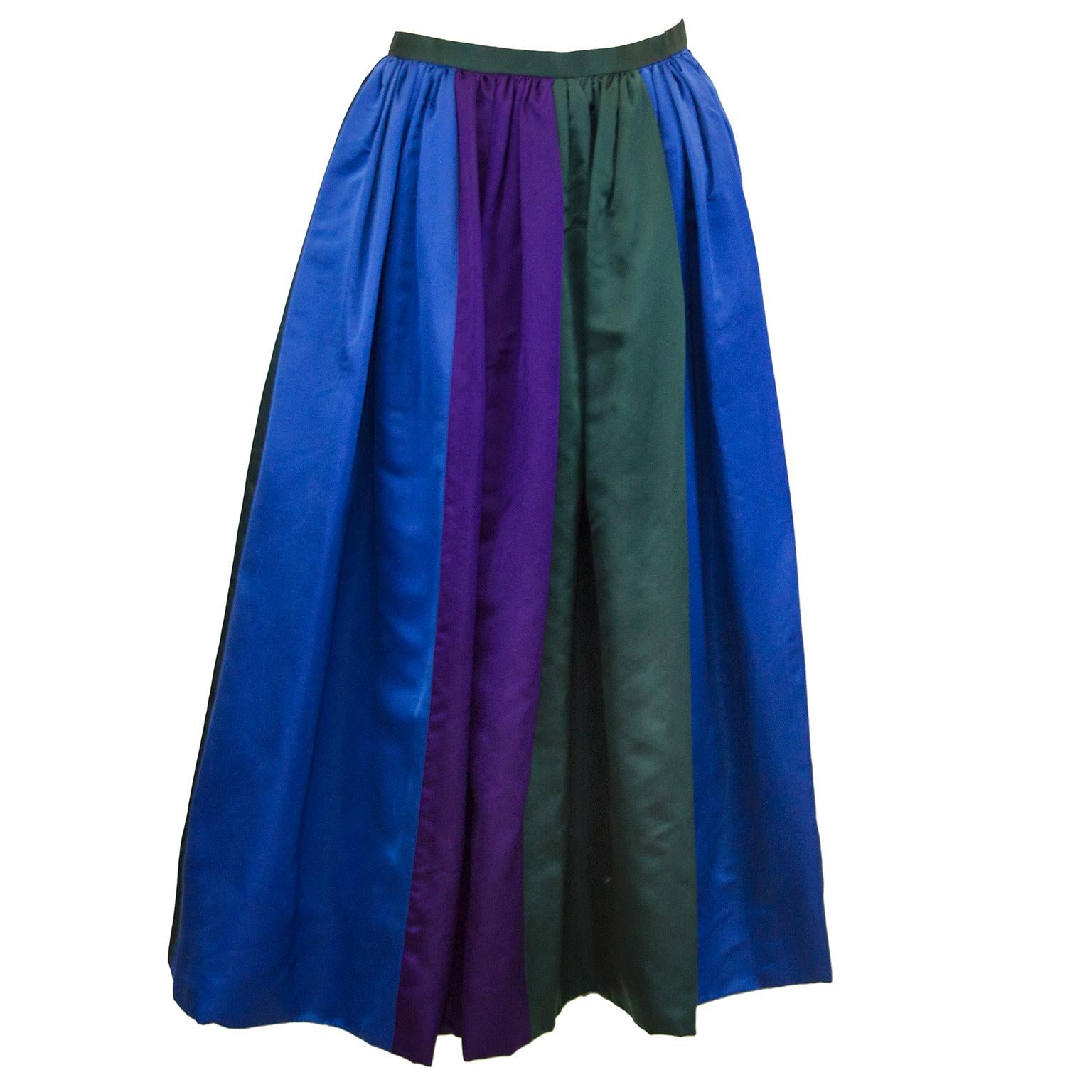 Purple 1960's Duchesse Satin Color Block Evening Skirt For Sale