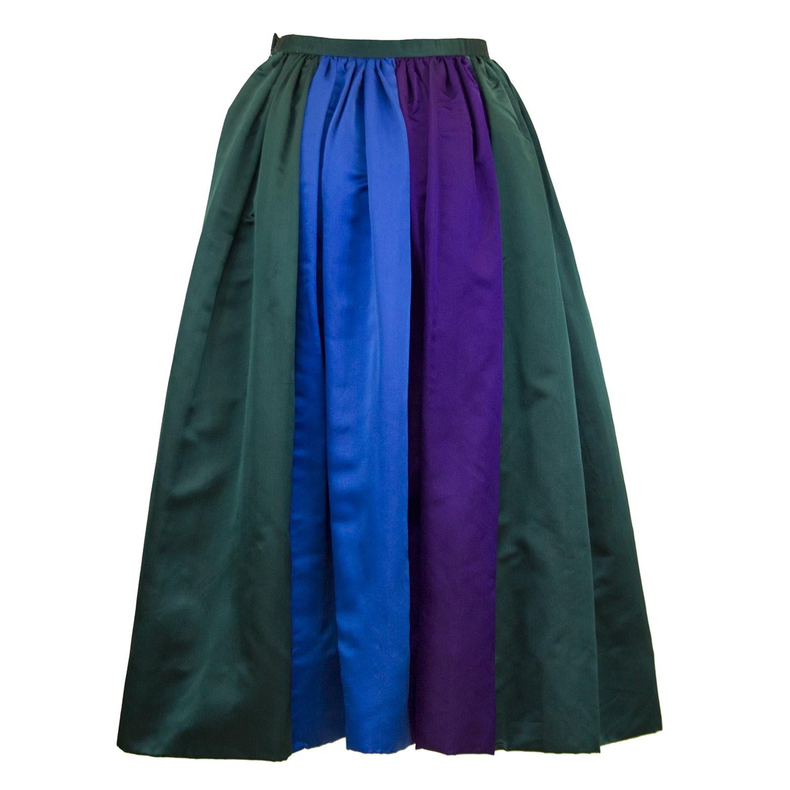 1960's Duchesse Satin Color Block Evening Skirt For Sale