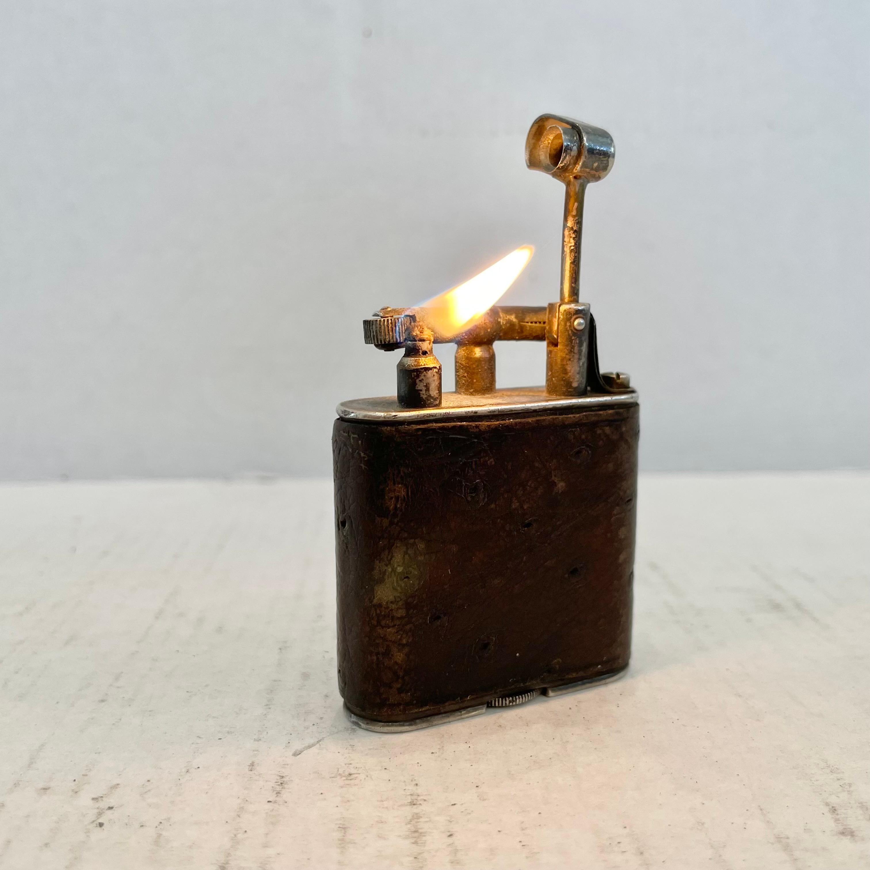 Mid-20th Century 1960s Dunhill Lift Arm Ostrich Leather Lighter For Sale