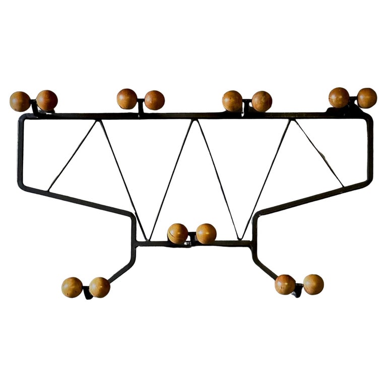 1960s Dutch Elm and Iron Hanging Coat Rack For Sale at 1stDibs