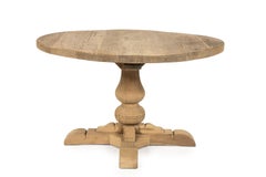 1960s Dutch Handcrafted Round Reclaimed Oak Pedestal Dining Table