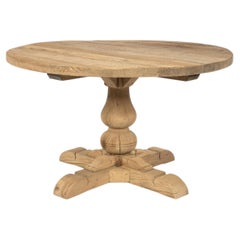 1960s Dutch Handcrafted Round Reclaimed Oak Pedestal Dining Table