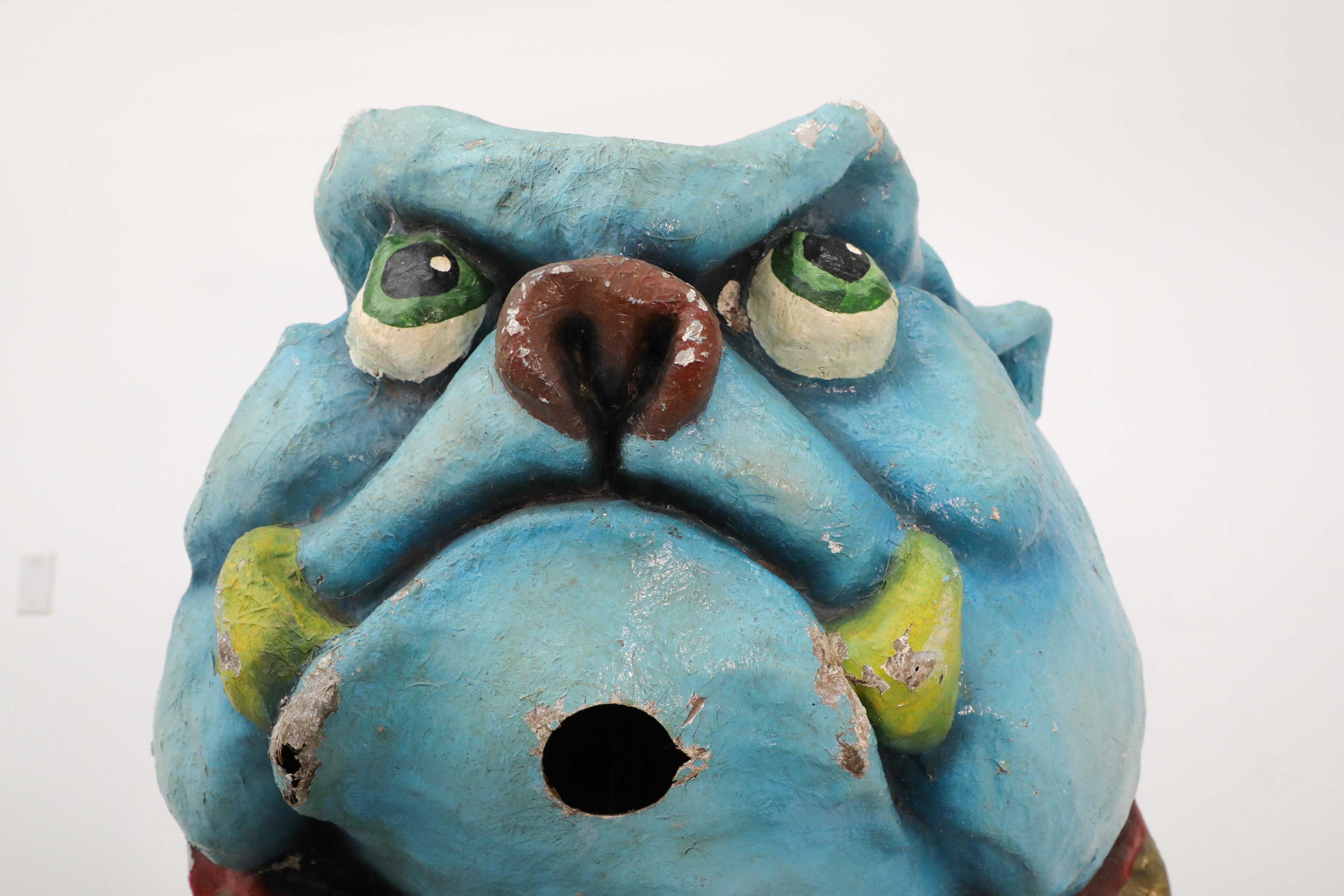 1960 Dutch Papier Mache Blue Bulldog Carnival Parade Head in vendita 3