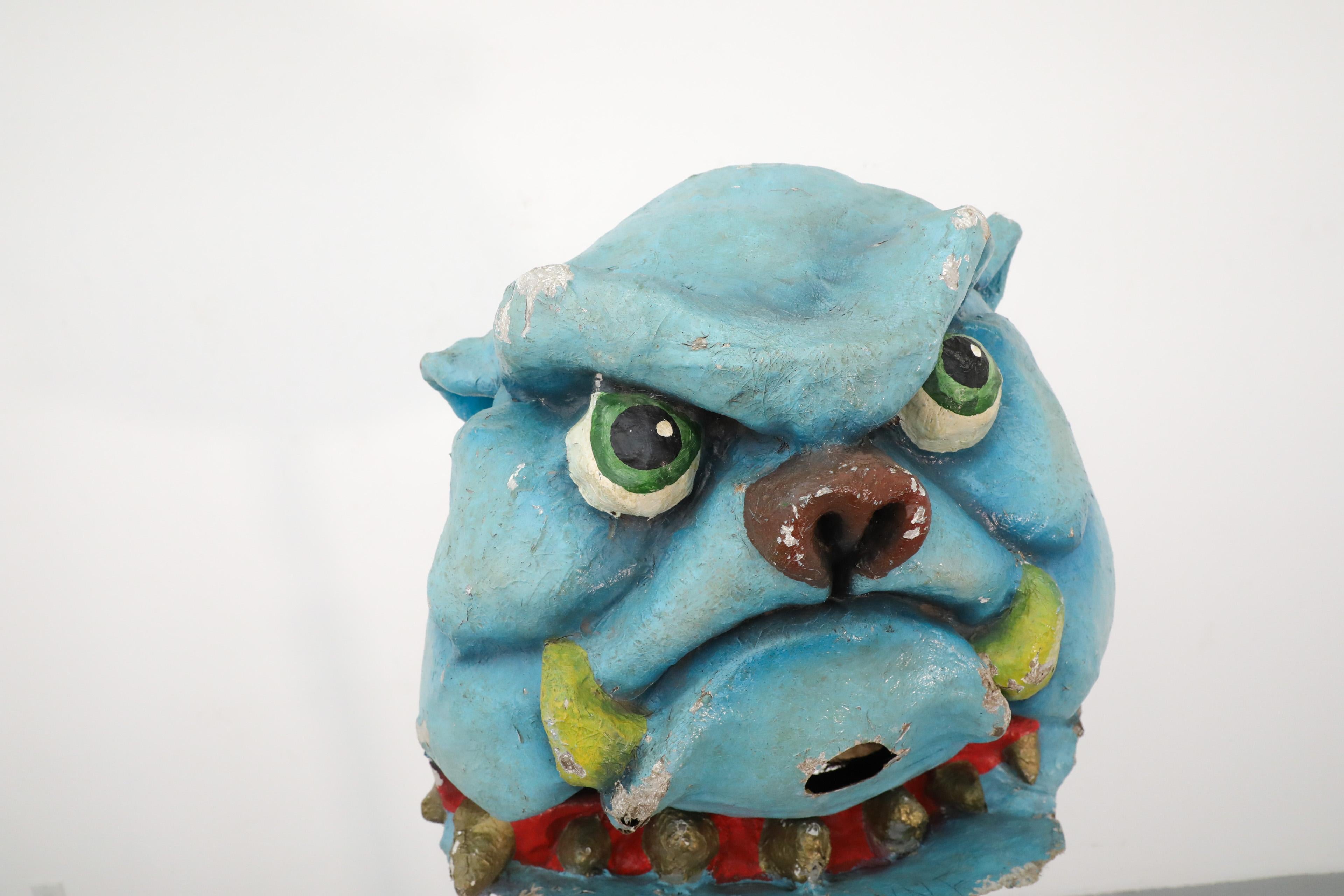 Olandese 1960 Dutch Papier Mache Blue Bulldog Carnival Parade Head in vendita