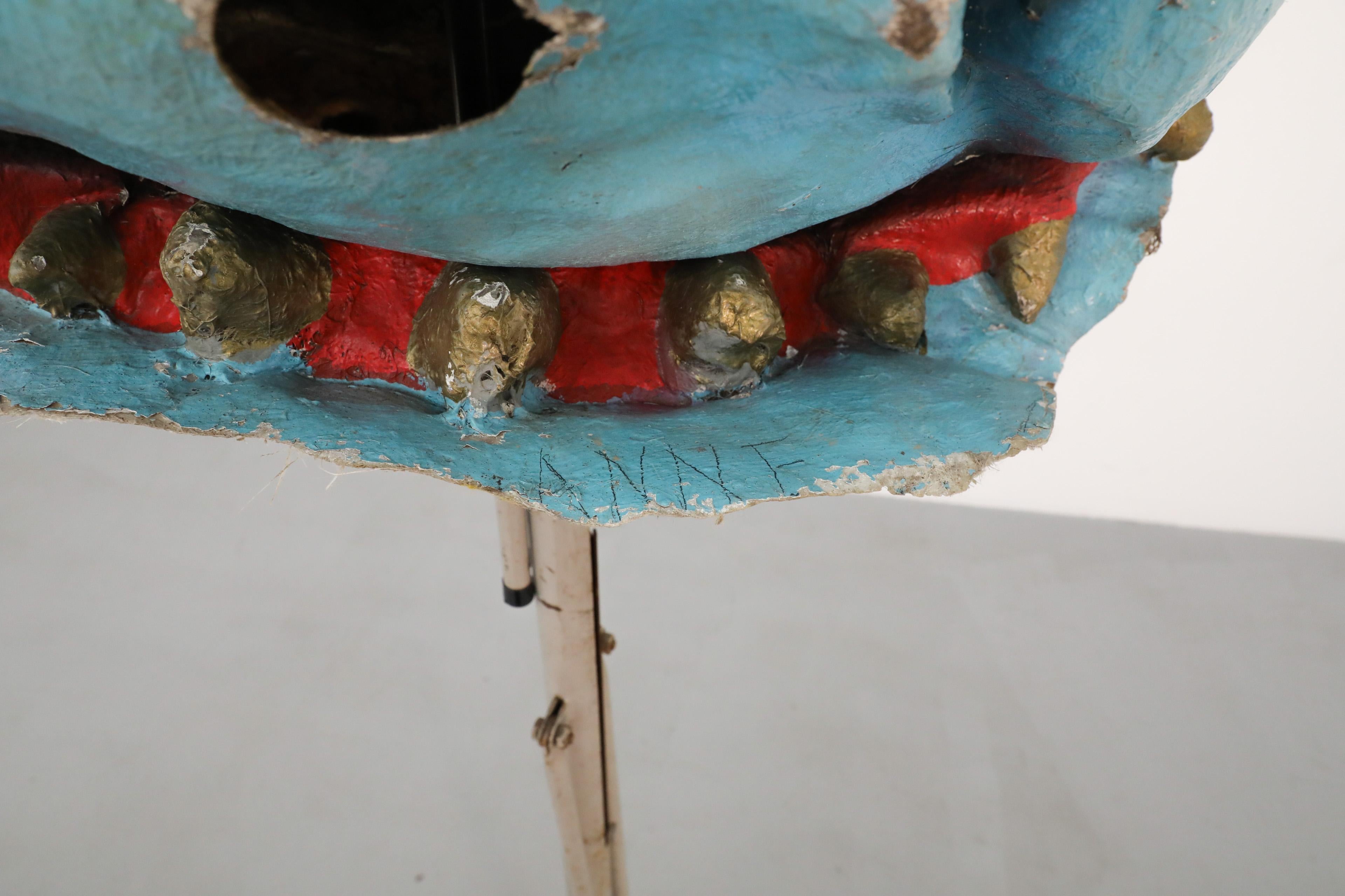 Metà XX secolo 1960 Dutch Papier Mache Blue Bulldog Carnival Parade Head in vendita