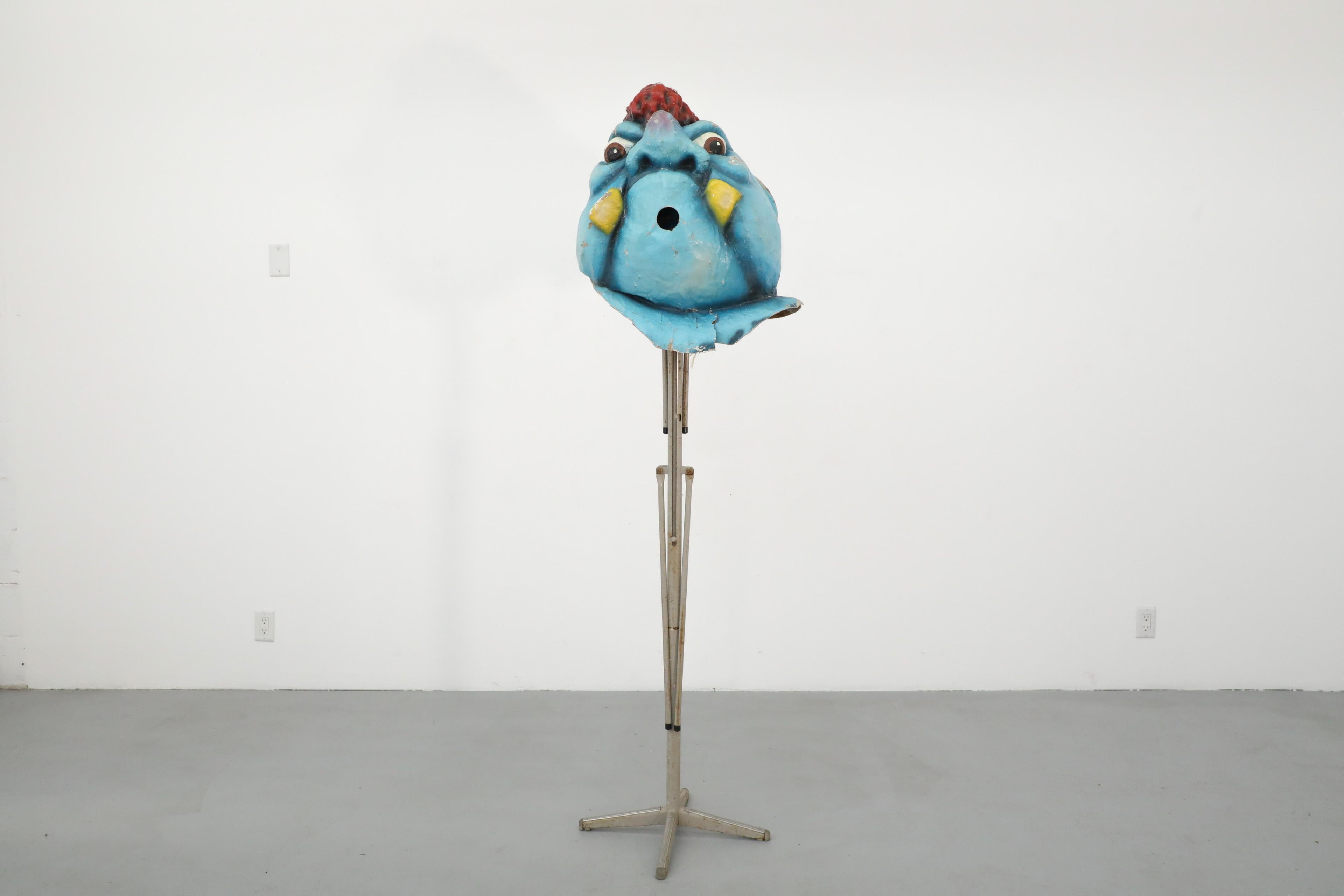Mid-Century unique and wonderfully fun large painted papier mache carnival head. This 
