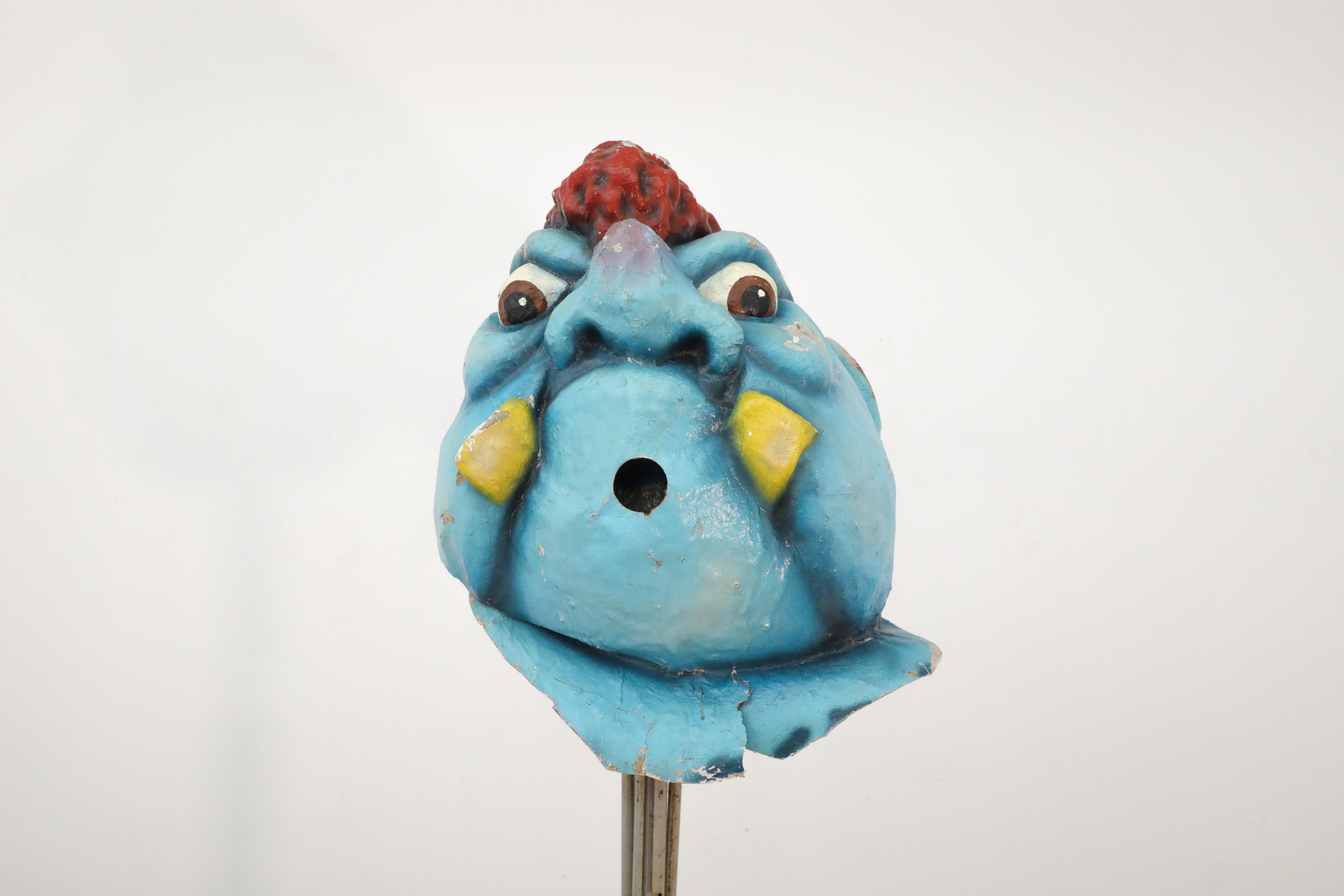 Mid-Century Modern 1960s Dutch Papier Mache Blue Monster Carnival Parade Head For Sale