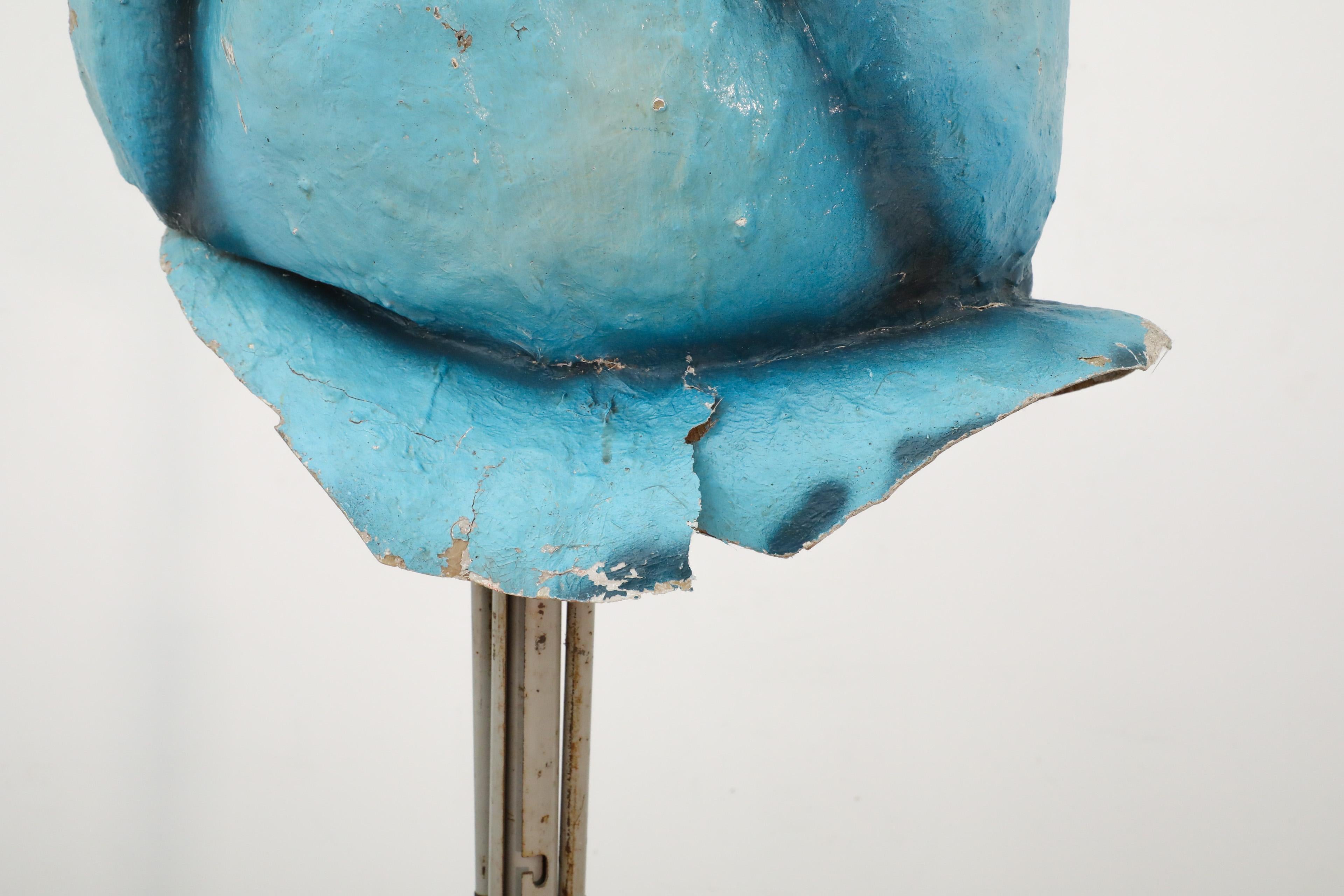 Hand-Painted 1960s Dutch Papier Mache Blue Monster Carnival Parade Head For Sale