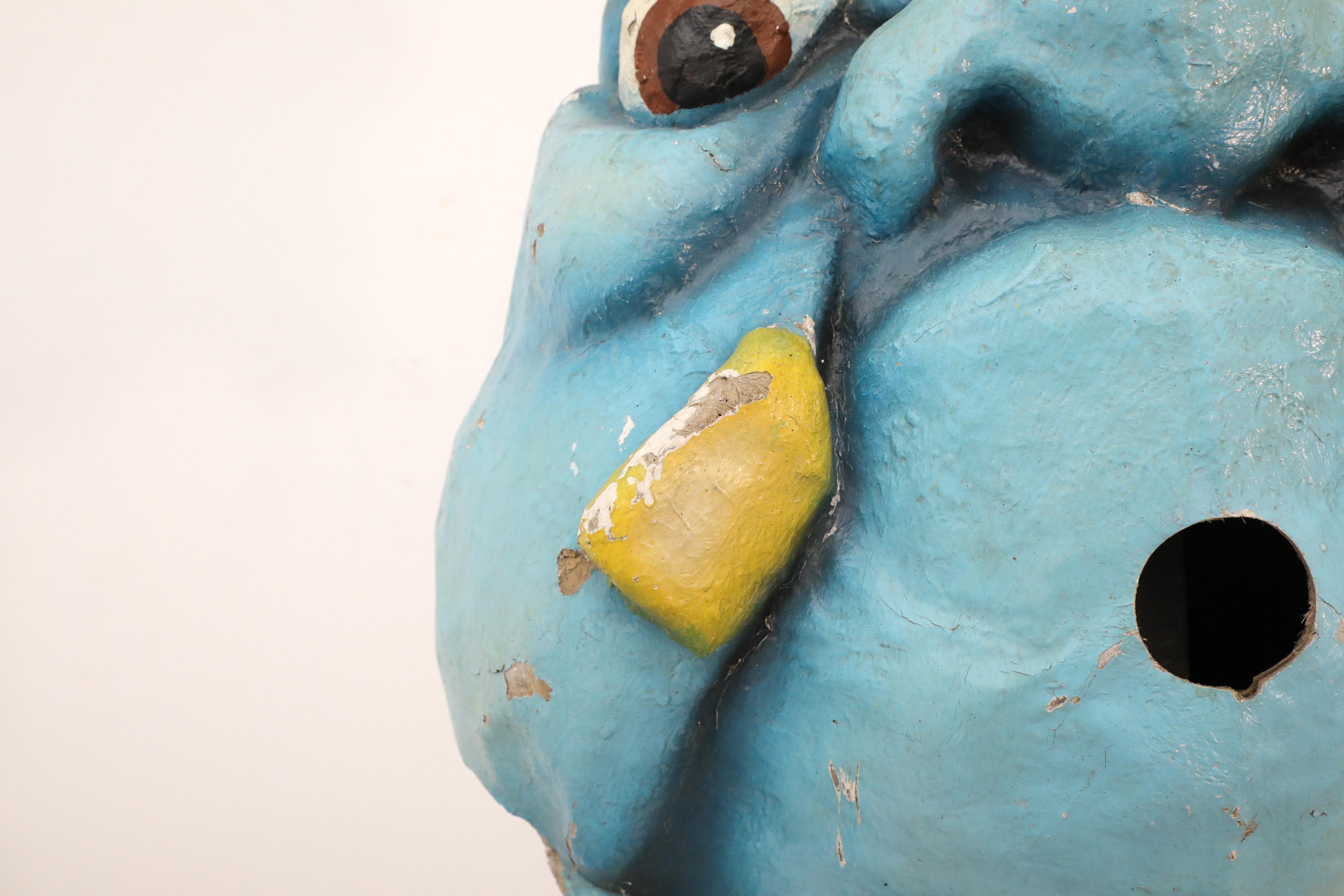 1960s Dutch Papier Mache Blue Monster Carnival Parade Head In Good Condition For Sale In Los Angeles, CA