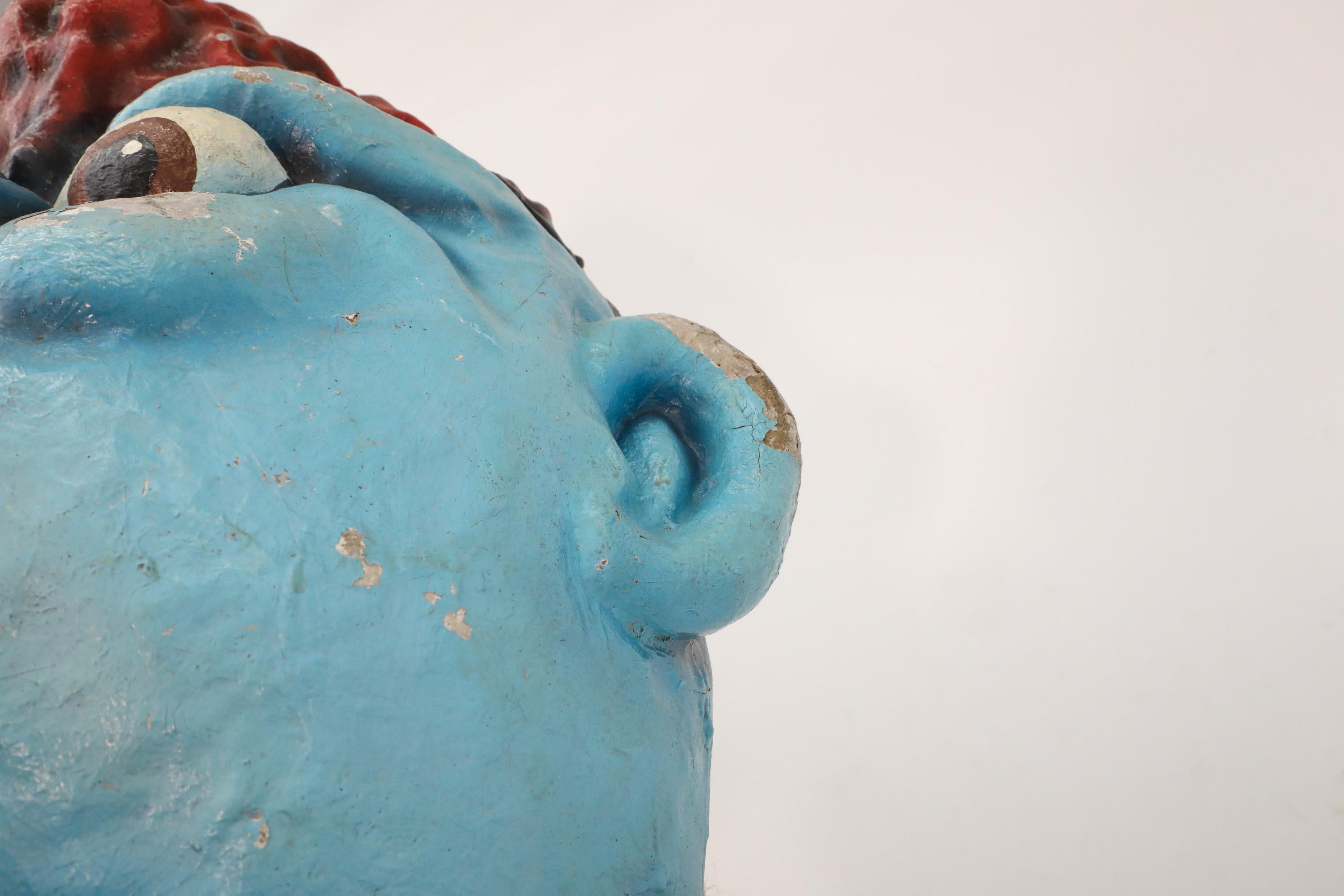 Mid-20th Century 1960s Dutch Papier Mache Blue Monster Carnival Parade Head For Sale