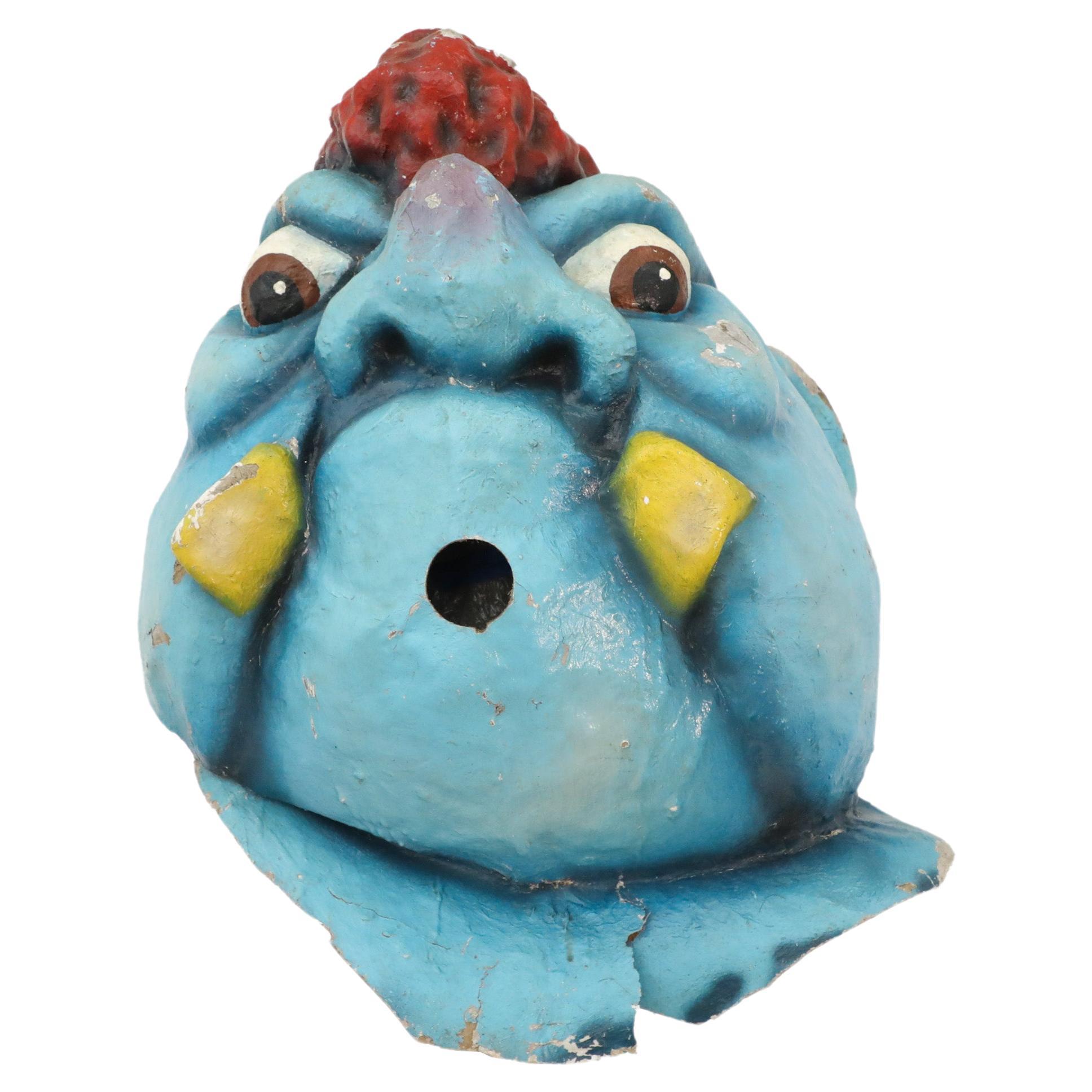 1960s Dutch Papier Mache Blue Monster Carnival Parade Head