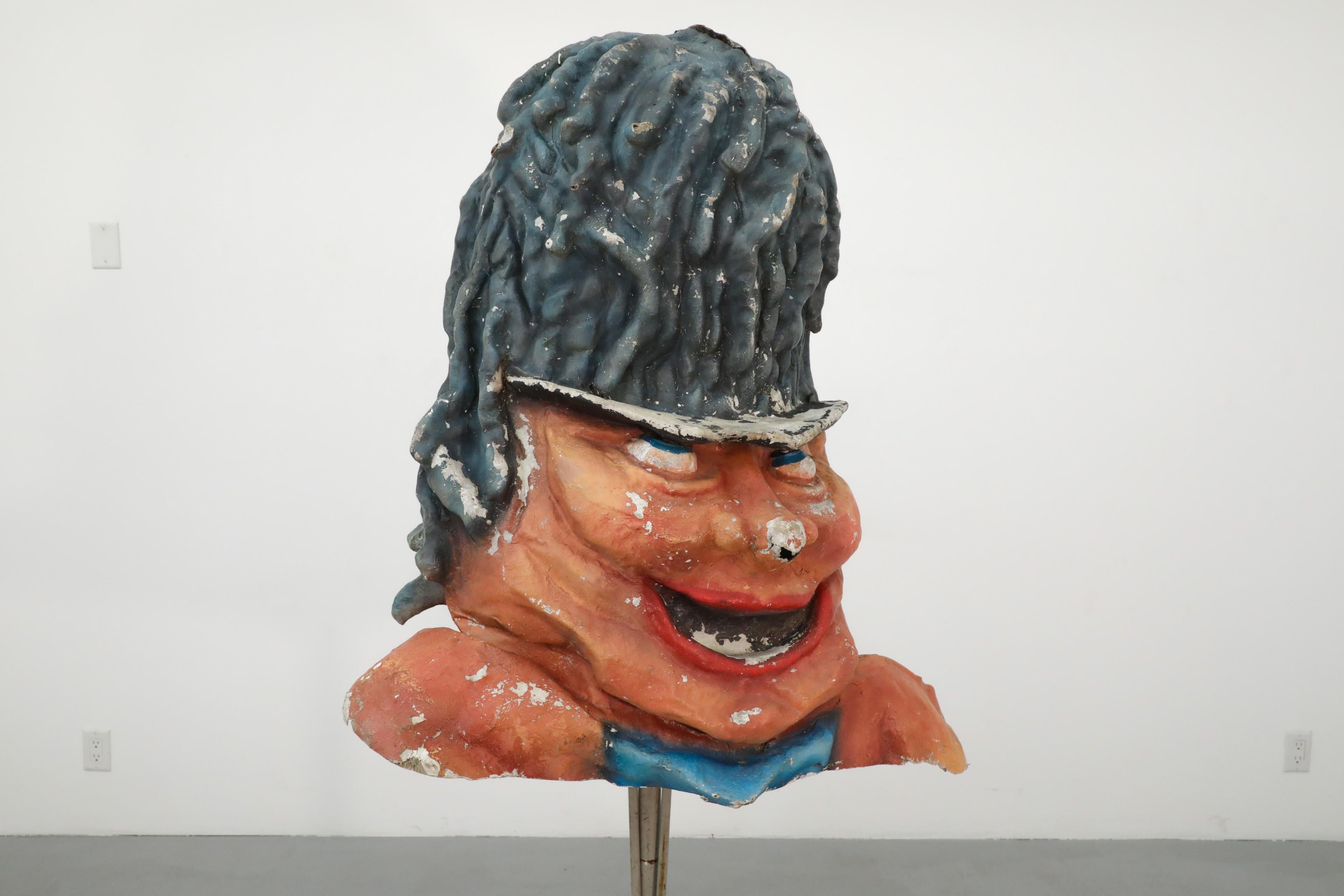 Mid-Century Modern 1960s Dutch Papier Mache Extra Large Jovial Rasta Woman Carnival Parade Head en vente