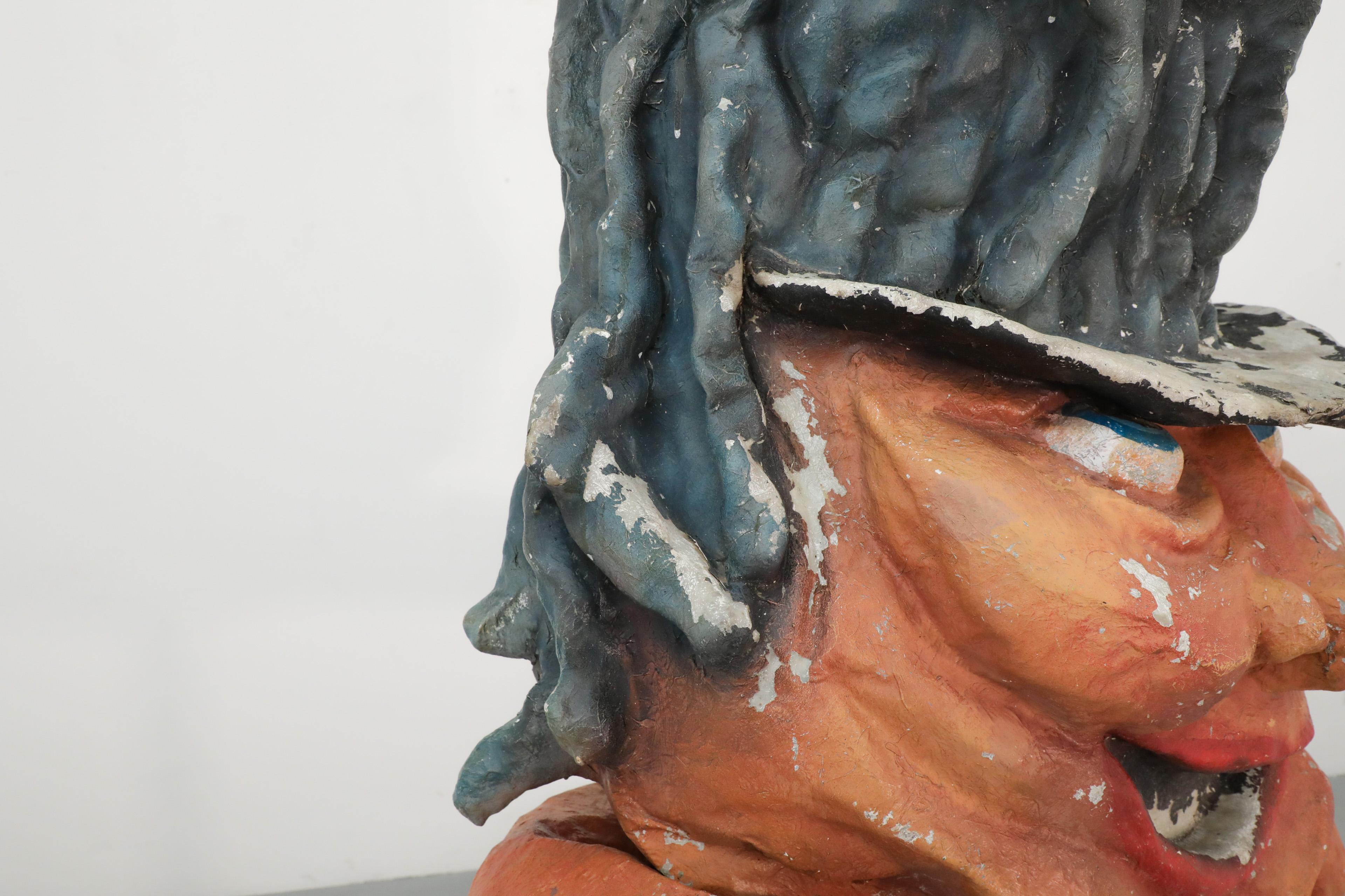 Néerlandais 1960s Dutch Papier Mache Extra Large Jovial Rasta Woman Carnival Parade Head en vente
