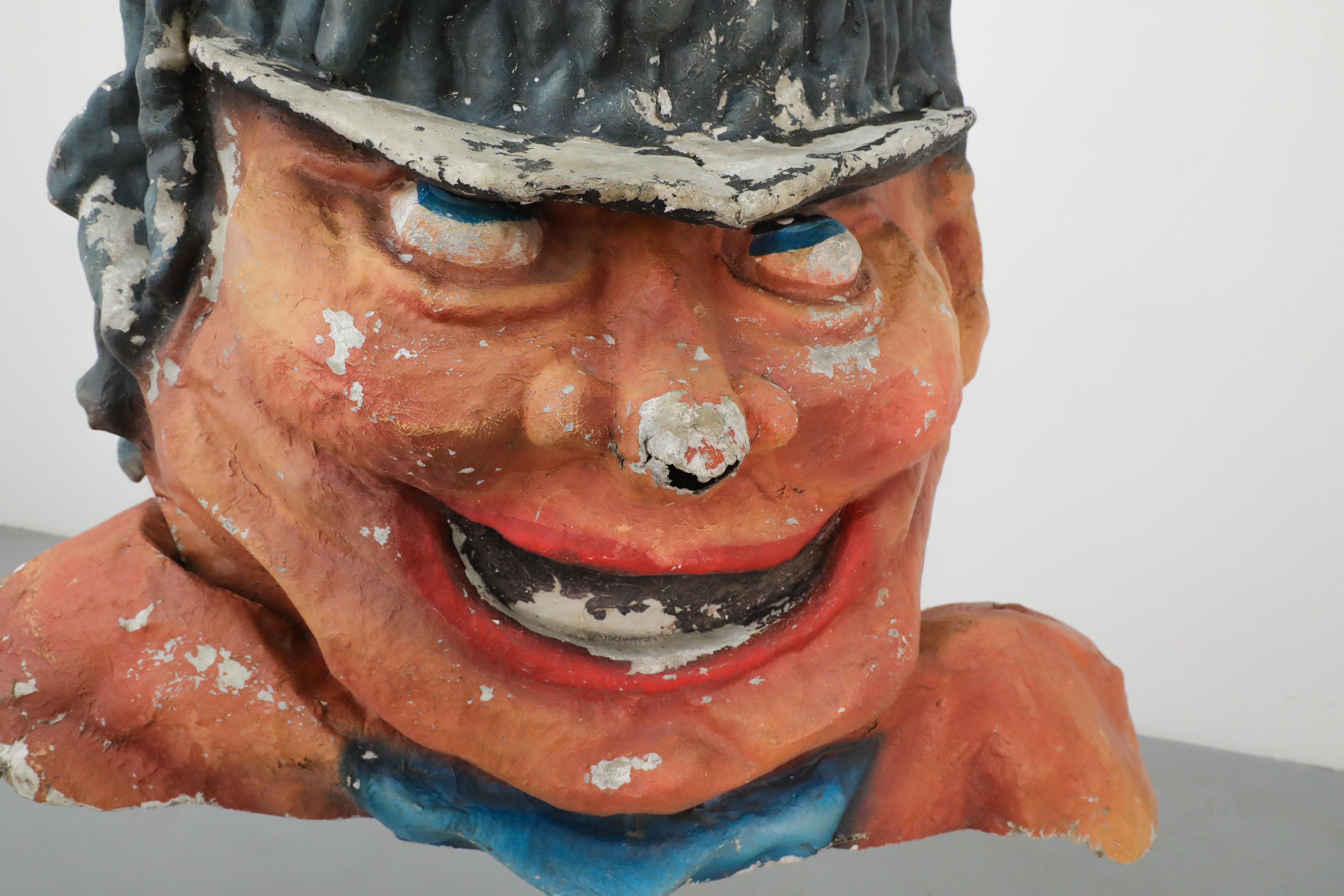 Peint à la main 1960s Dutch Papier Mache Extra Large Jovial Rasta Woman Carnival Parade Head en vente