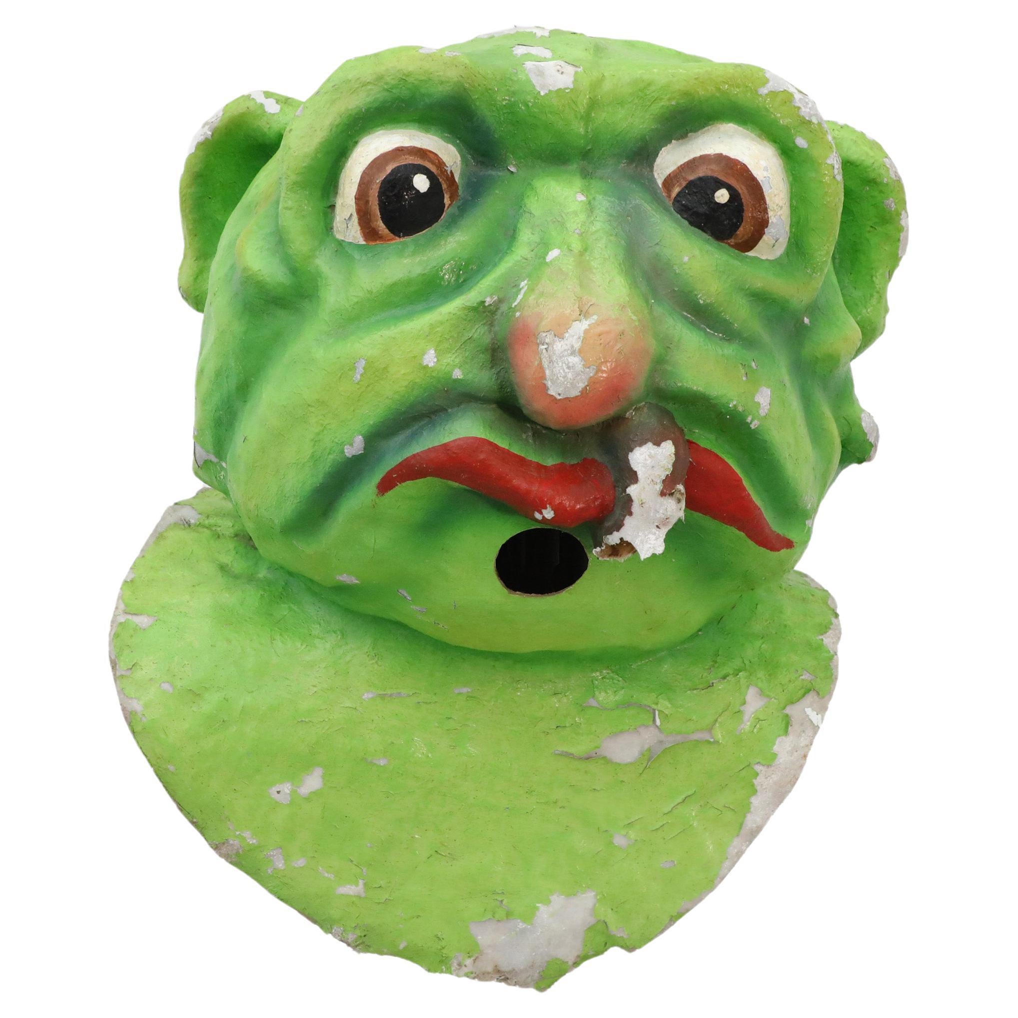 1960s Dutch Papier Mache Green Monster Carnival Parade Head