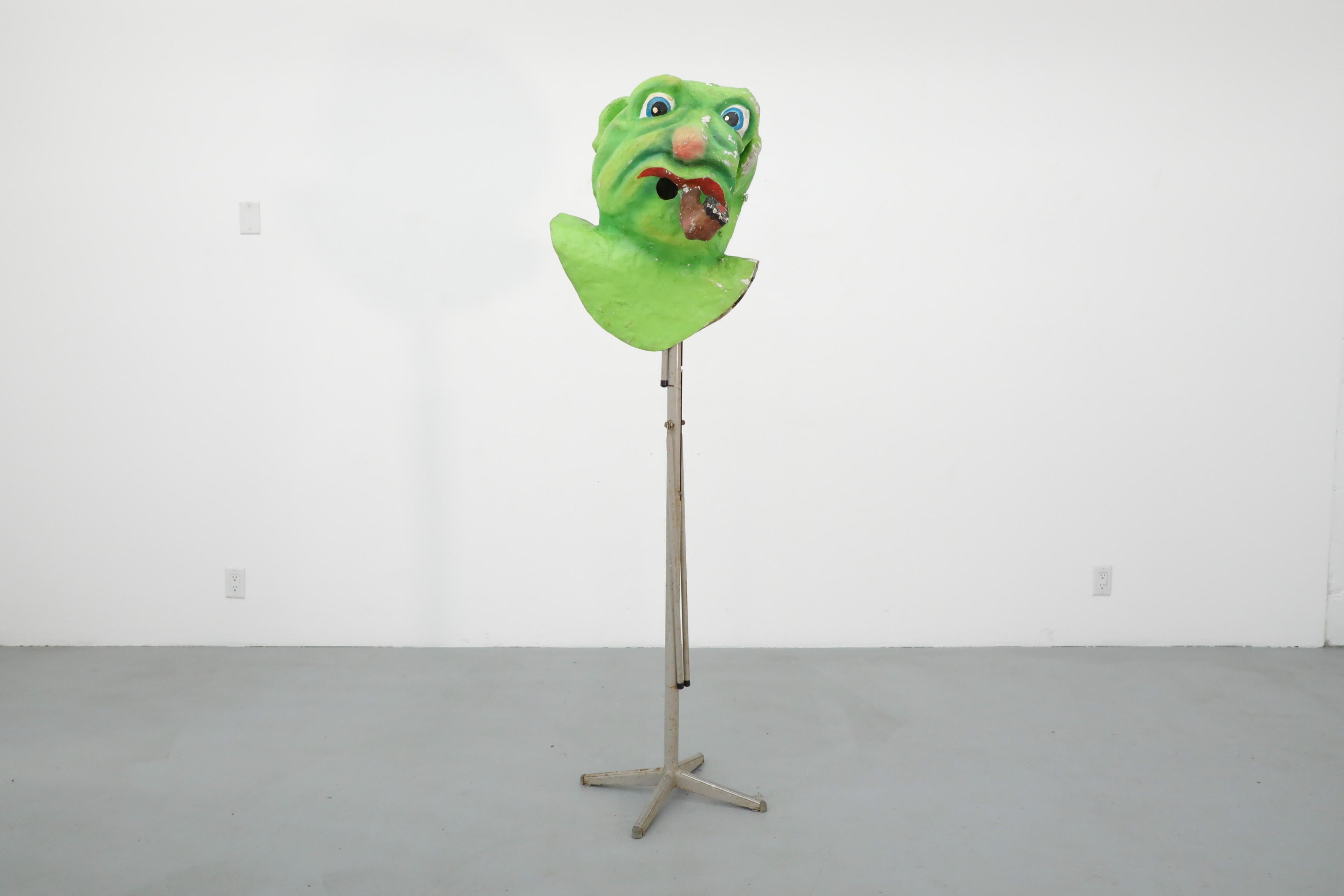 Mid-Century unique and wonderfully fun large painted papier mache carnival head. This 