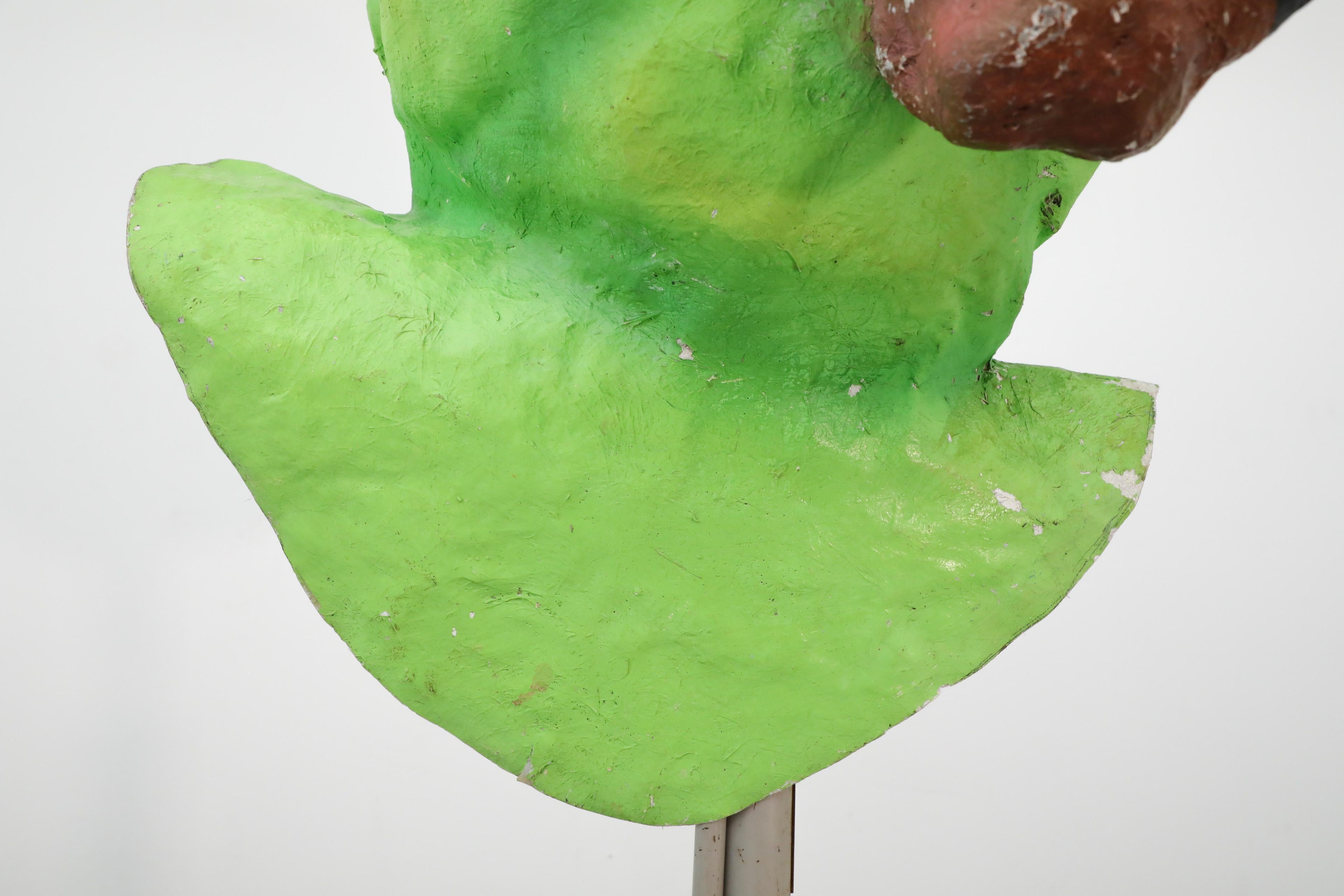1960s Dutch Papier Mache Green Monster with Pipe Carnival Parade Head For Sale 2