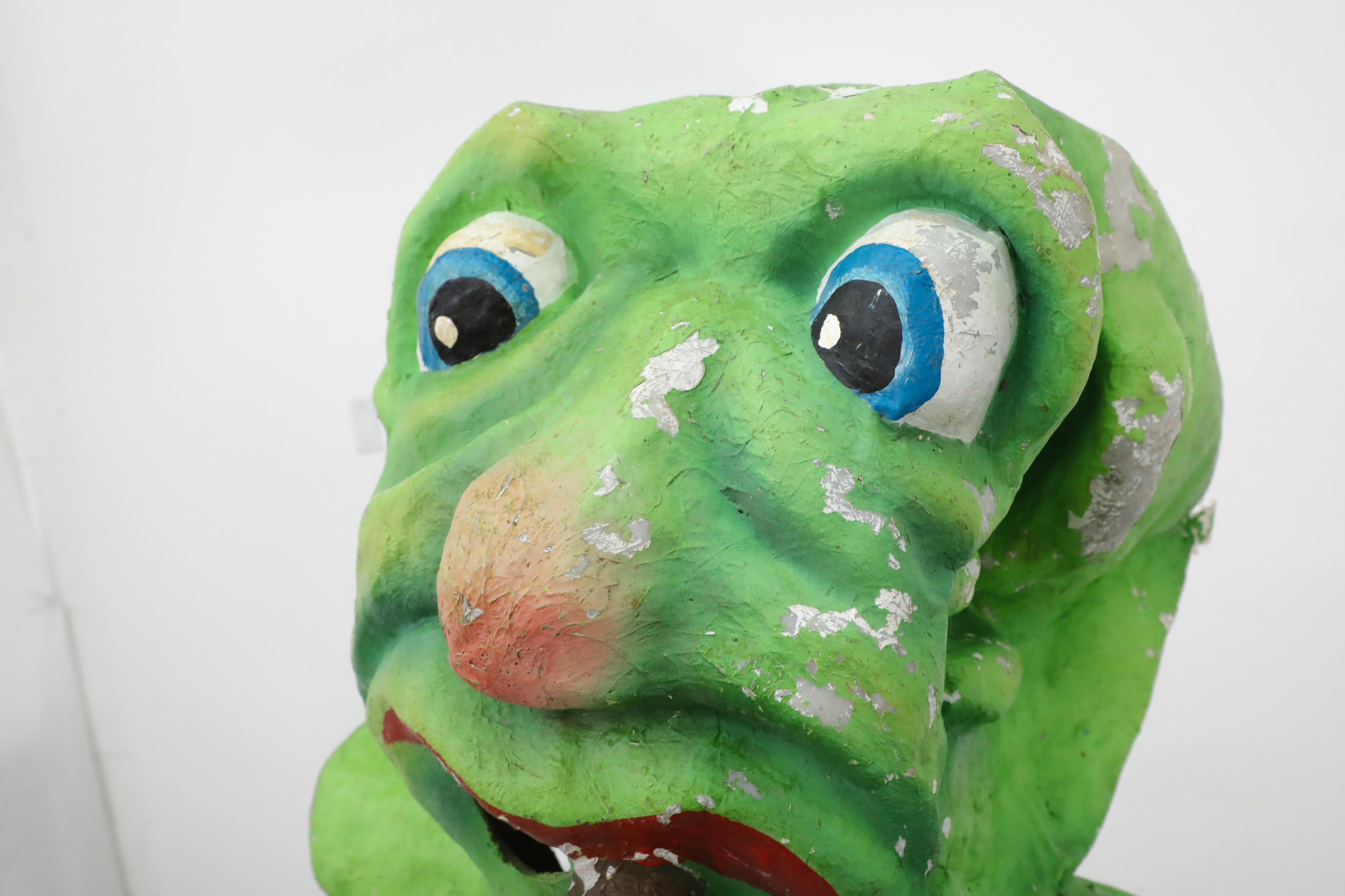 1960s Dutch Papier Mache Green Monster with Pipe Carnival Parade Head For Sale 3