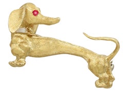 1960s Dutch Ruby and Yellow Gold Dachshund Brooch